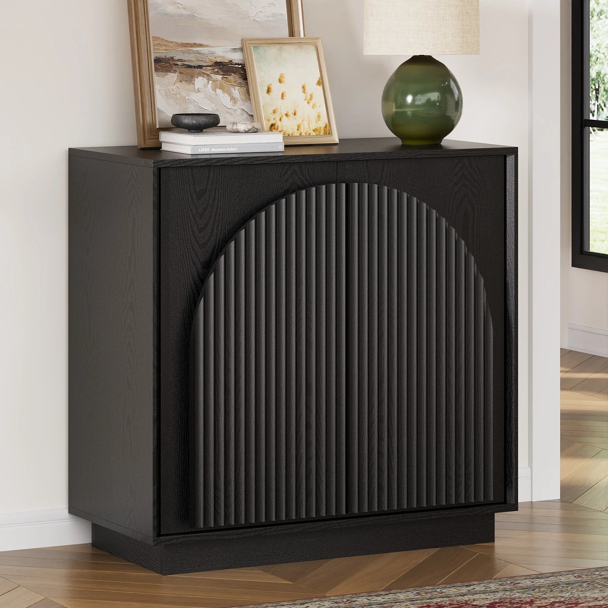 Fluted  2-Door Small Sideboard Black