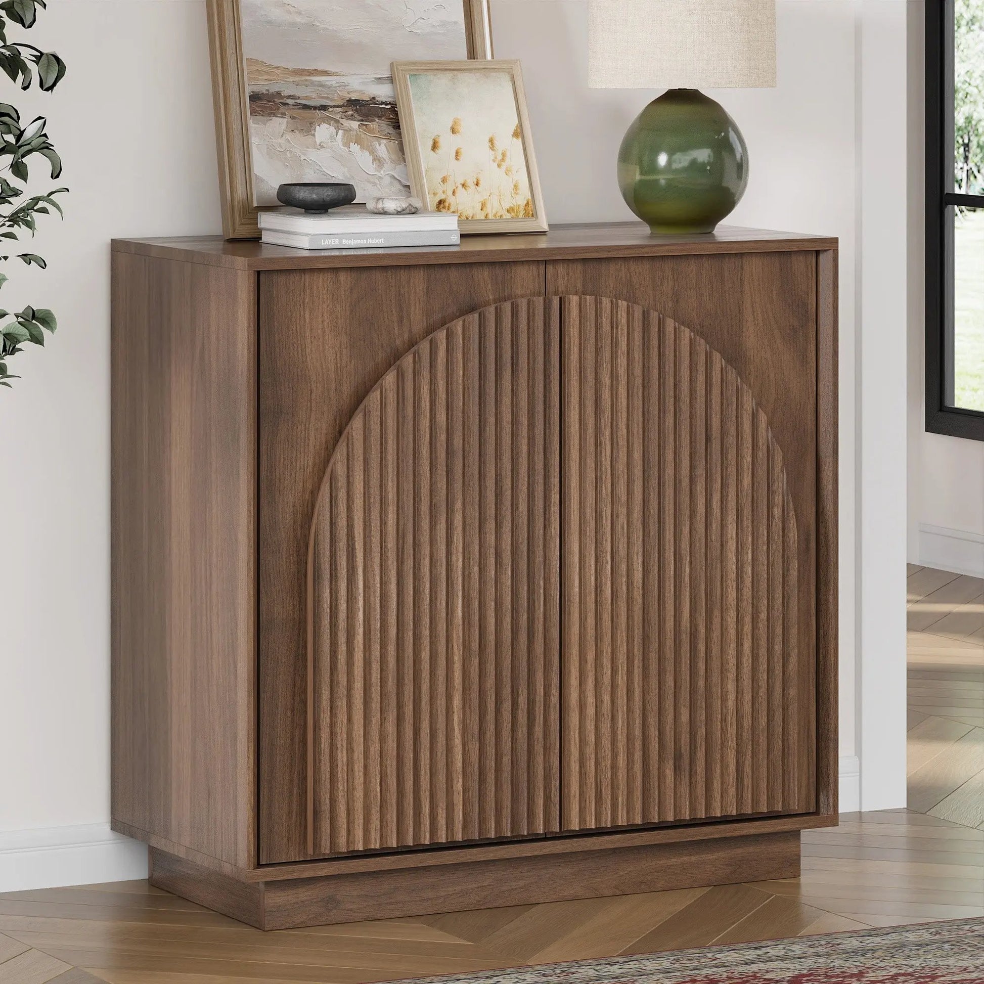 Win2Win Fluted Sideboard Buffet Cabinet – Walnut win2win