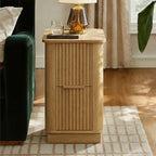 win2win Narrow End Table with Charging Station, Fluted Side Table with Faux Marble Top, Skinny Modern Boho Nightstand, Slim End Table with Drawers & Storage for Living Room, Bedroom, Oak