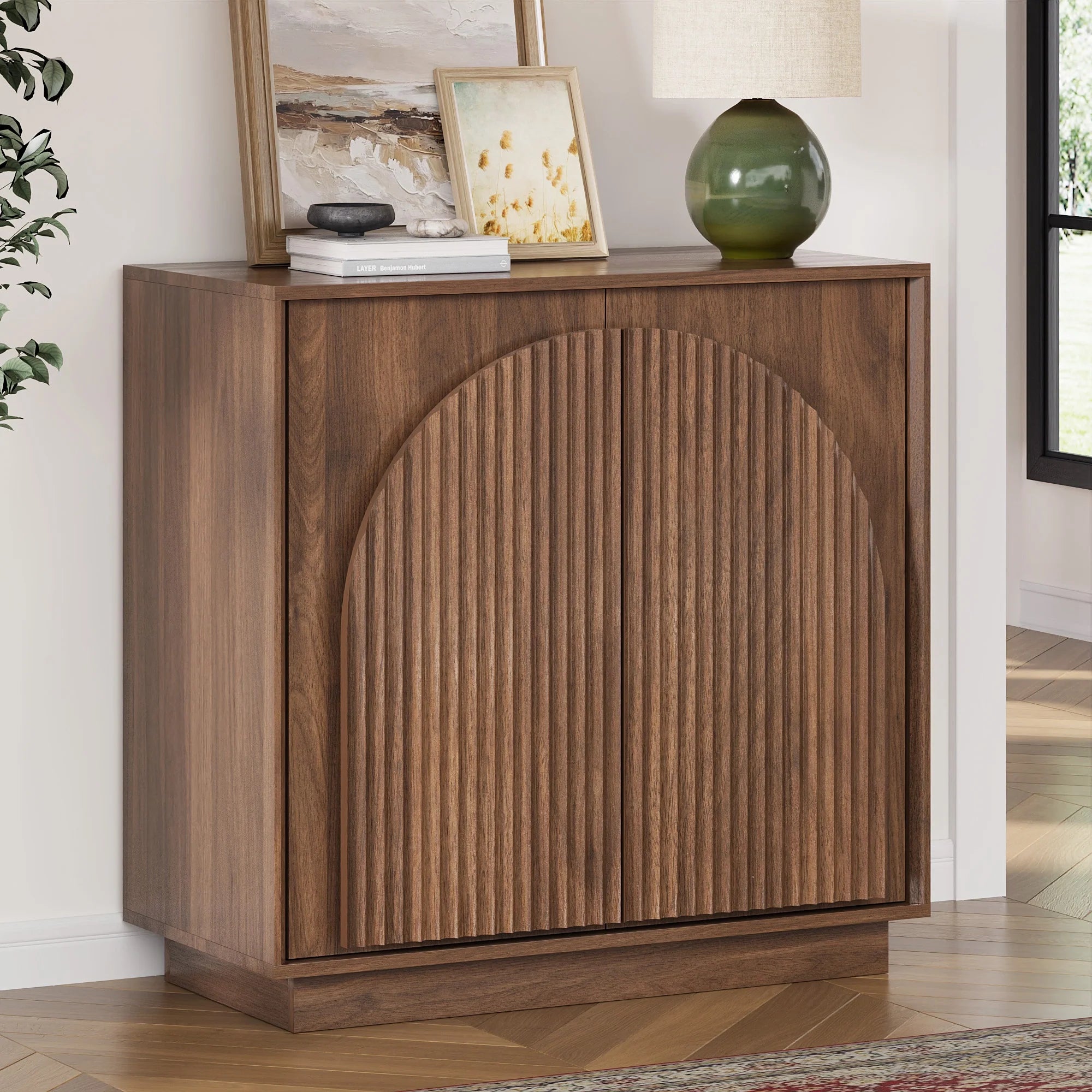 Fluted  2-Door Small Sideboard Walnut