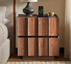 win2win Fluted Nightstand with Charging Station, Mid Century Modern Nightstand with Wave Design, Modern Bedside Table with Drawer Storage, Minimalist End Table for Bedroom Living Room, Walnut