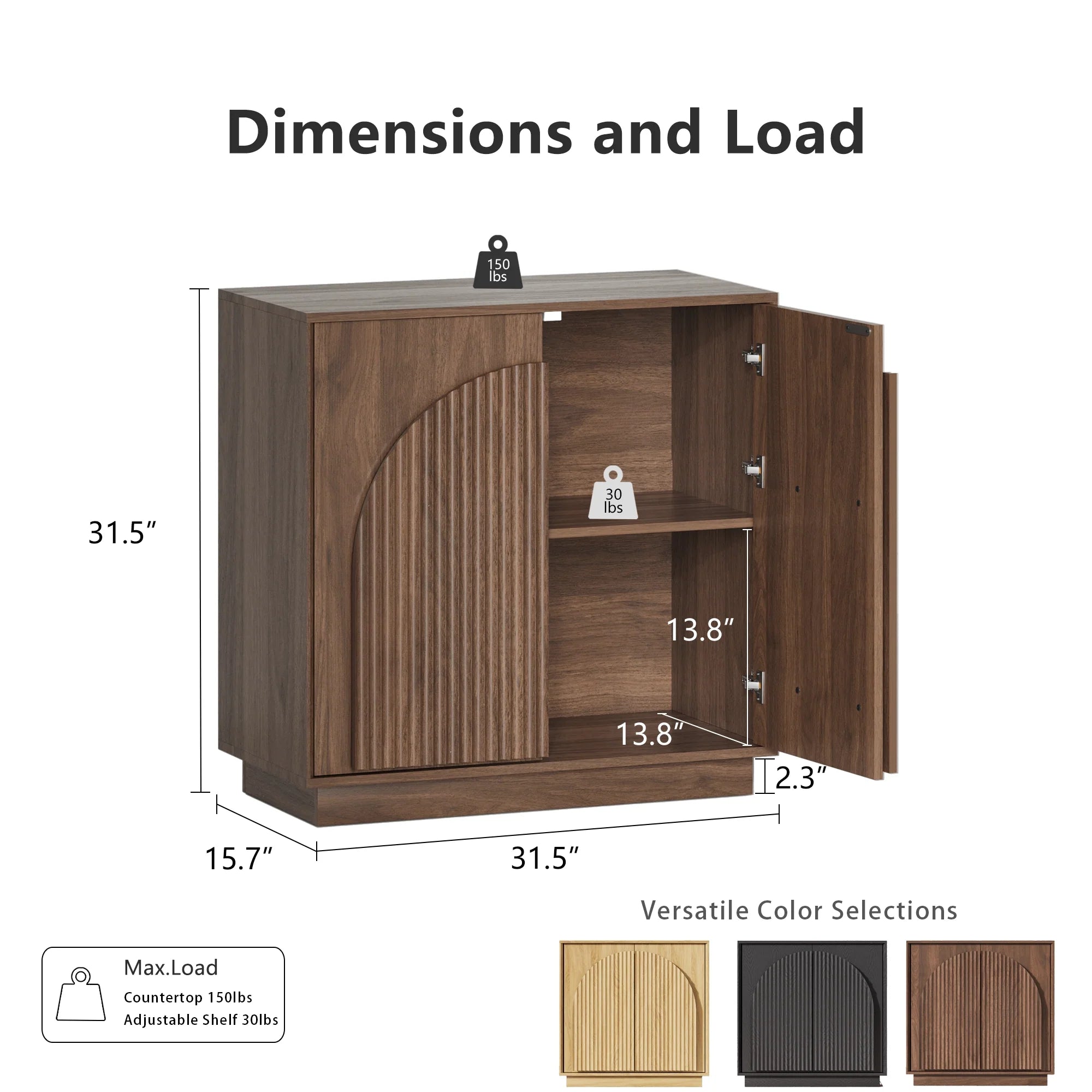 Fluted  2-Door Small Sideboard Walnut