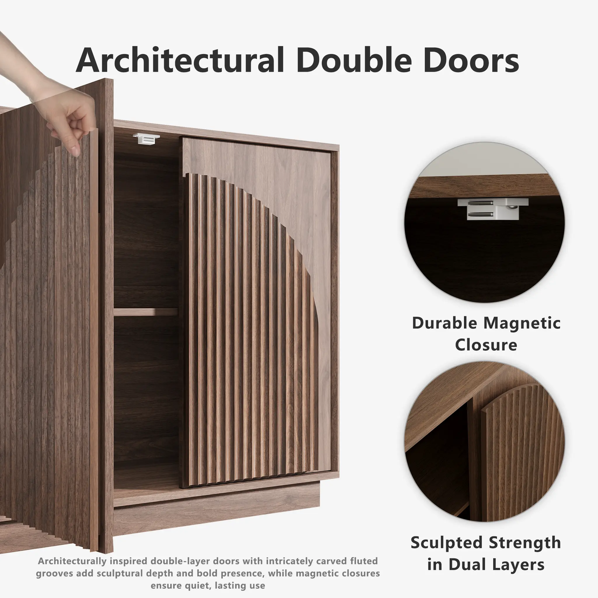 Win2Win Fluted Sideboard Buffet Cabinet – Walnut win2win