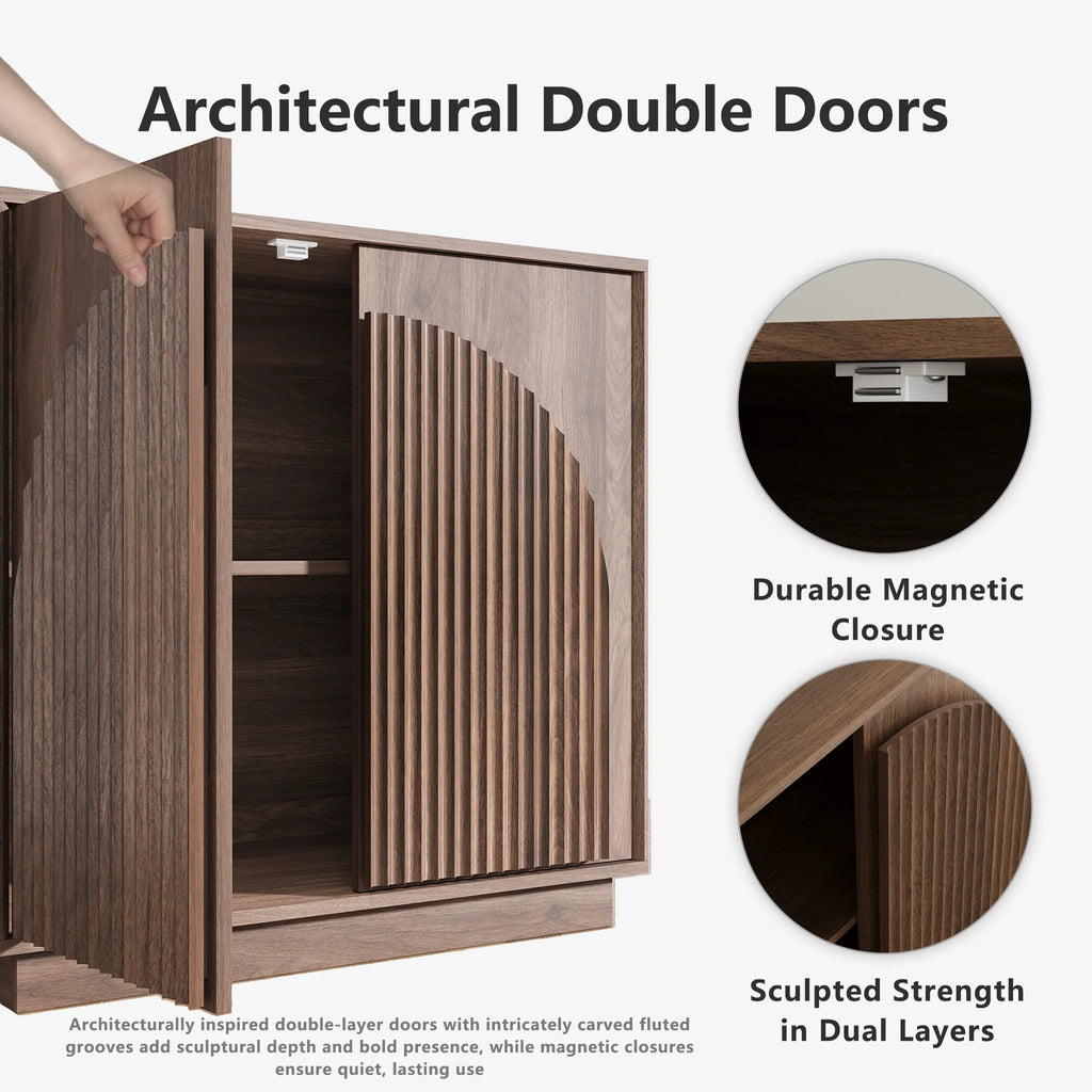 Fluted  2-Door Small Sideboard Walnut