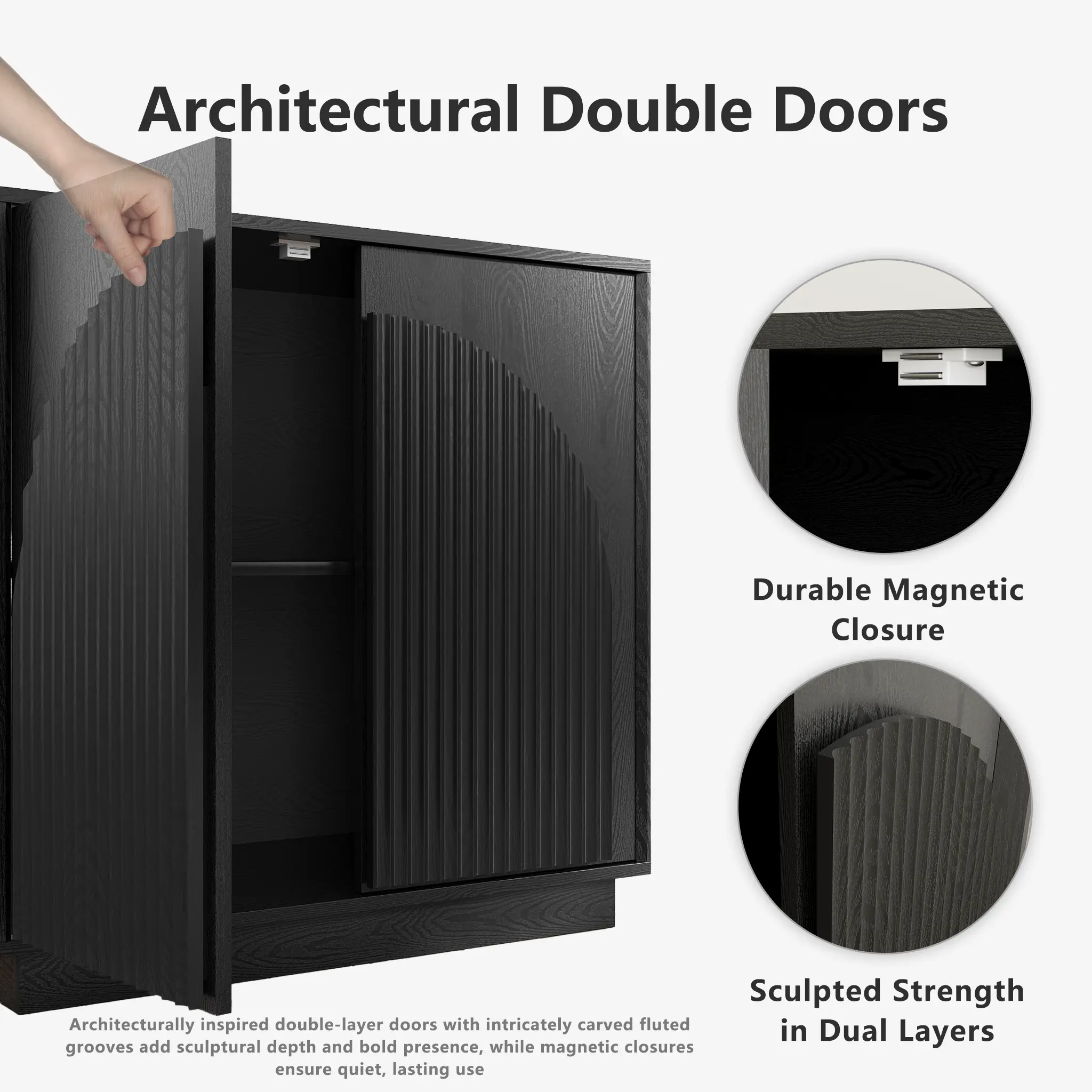 Win2Win Fluted Sideboard Buffet Cabinet – Black win2win