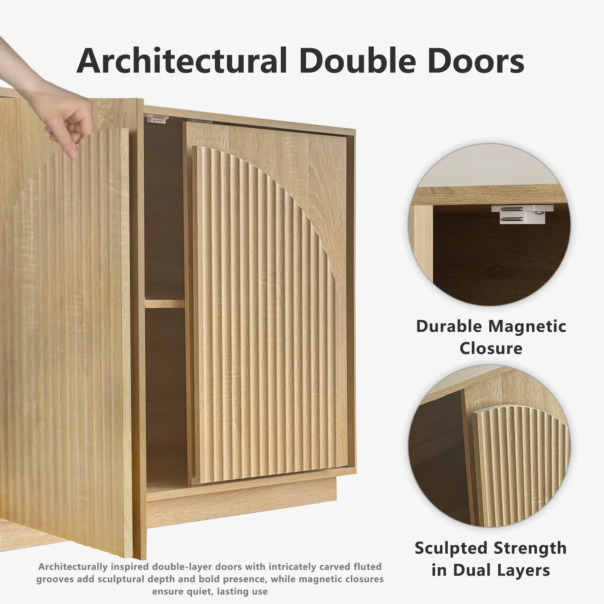 Win2Win Fluted Sideboard Buffet Cabinet – Oak win2win