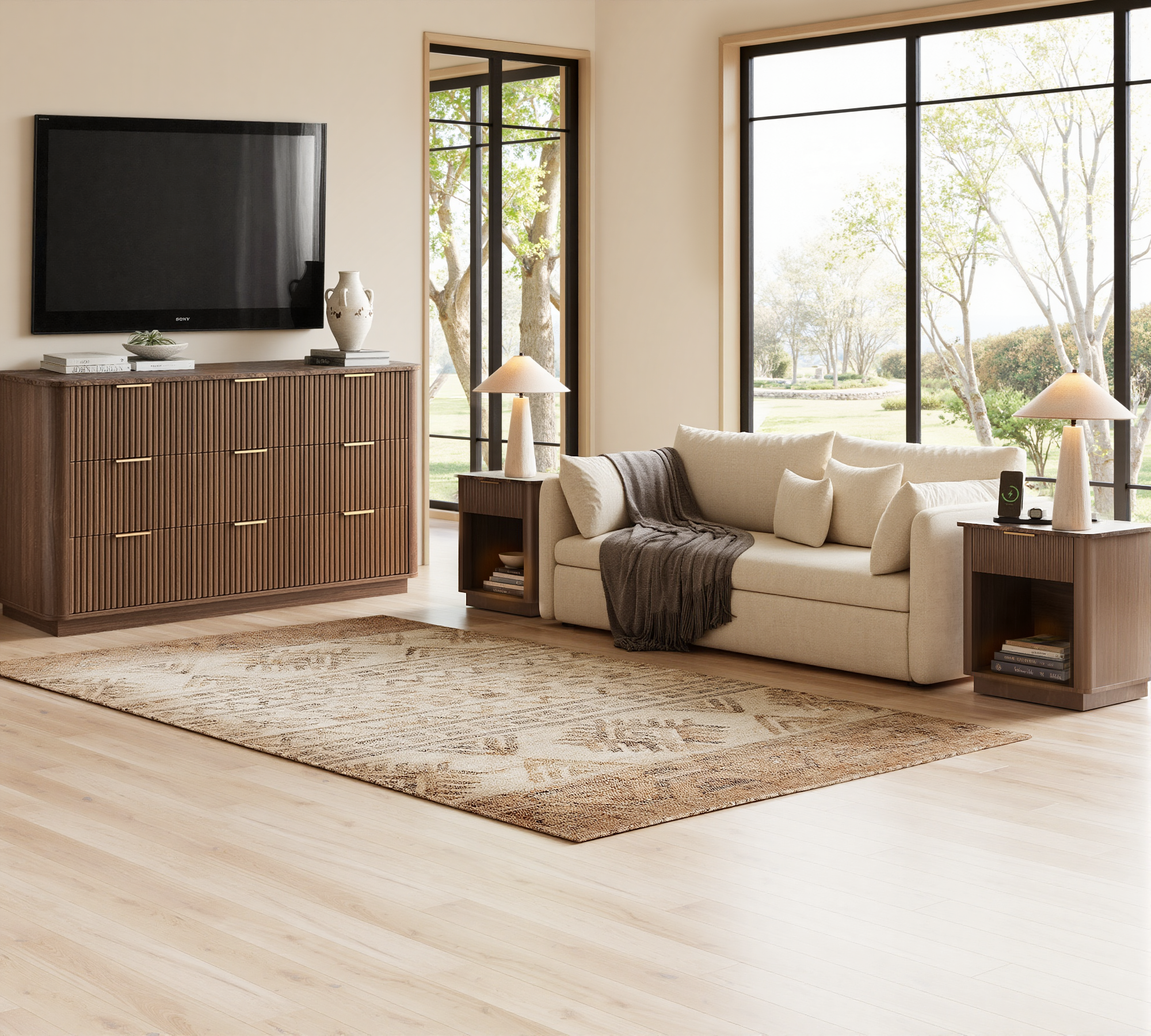 MINORA™ Arco Fluted 9 dresser Bedroom Set – Walnut