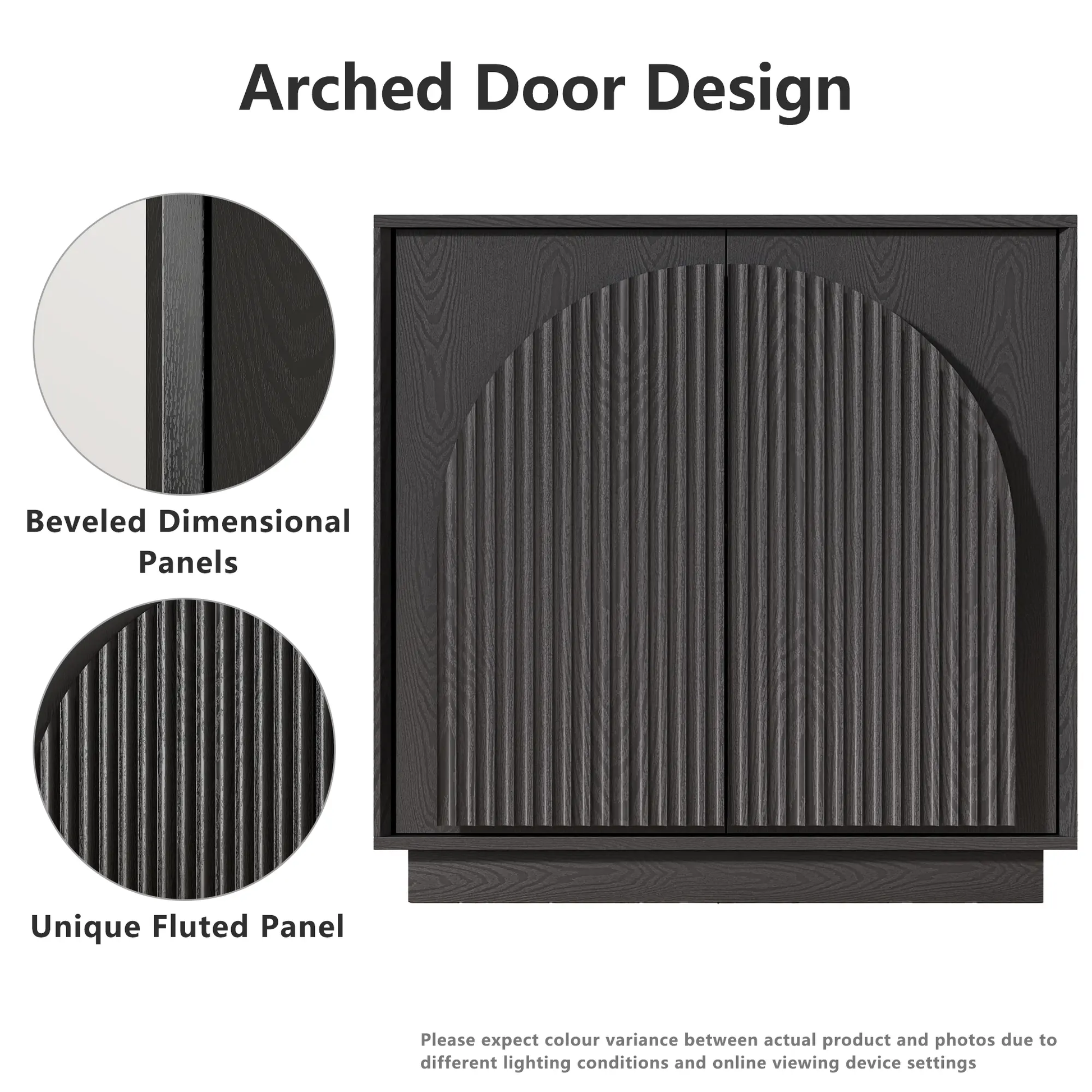 Win2Win Fluted Sideboard Buffet Cabinet – Black win2win