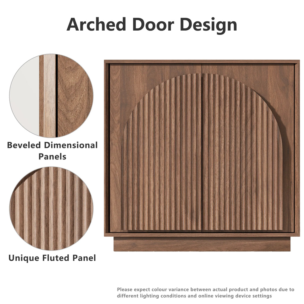 Fluted  2-Door Small Sideboard Walnut