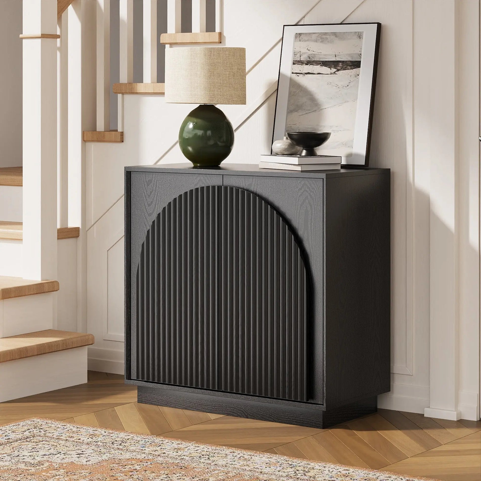 Win2Win Fluted Sideboard Buffet Cabinet – Black win2win