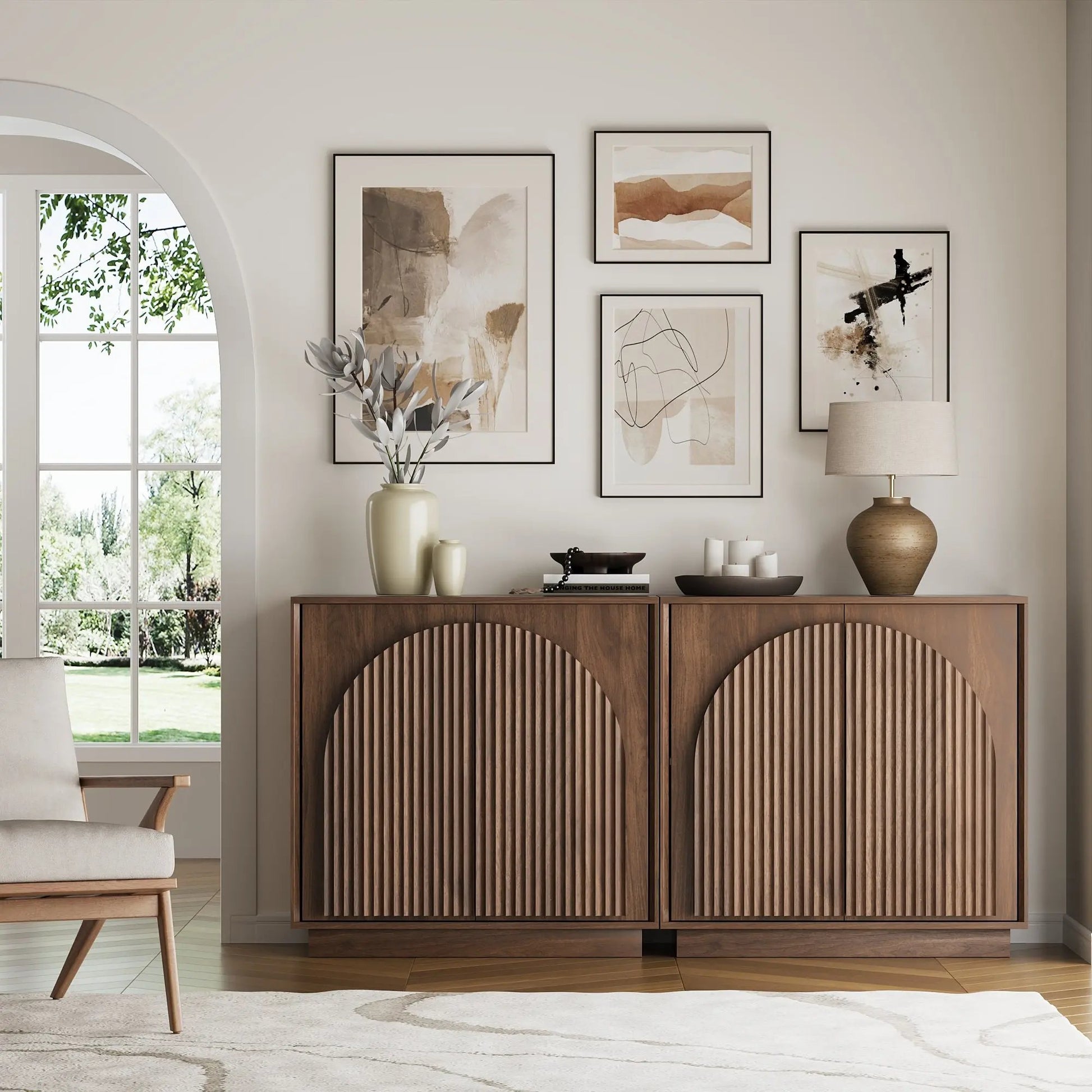 Win2Win Fluted Sideboard Buffet Cabinet – Walnut win2win