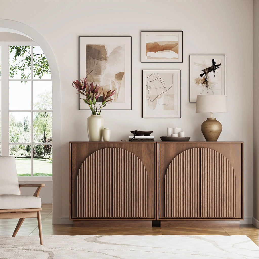 Fluted  2-Door Small Sideboard Walnut