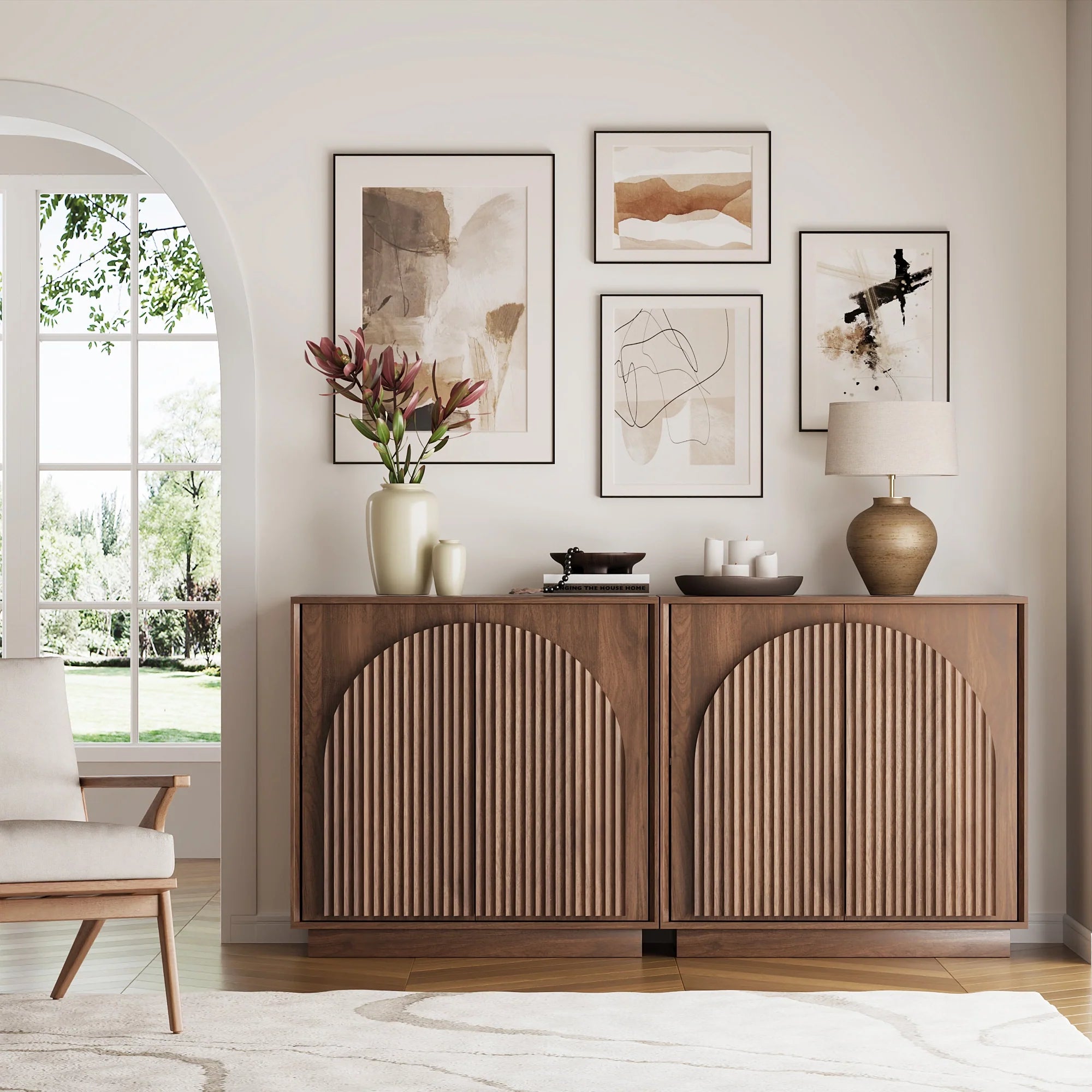 Fluted  2-Door Small Sideboard Walnut