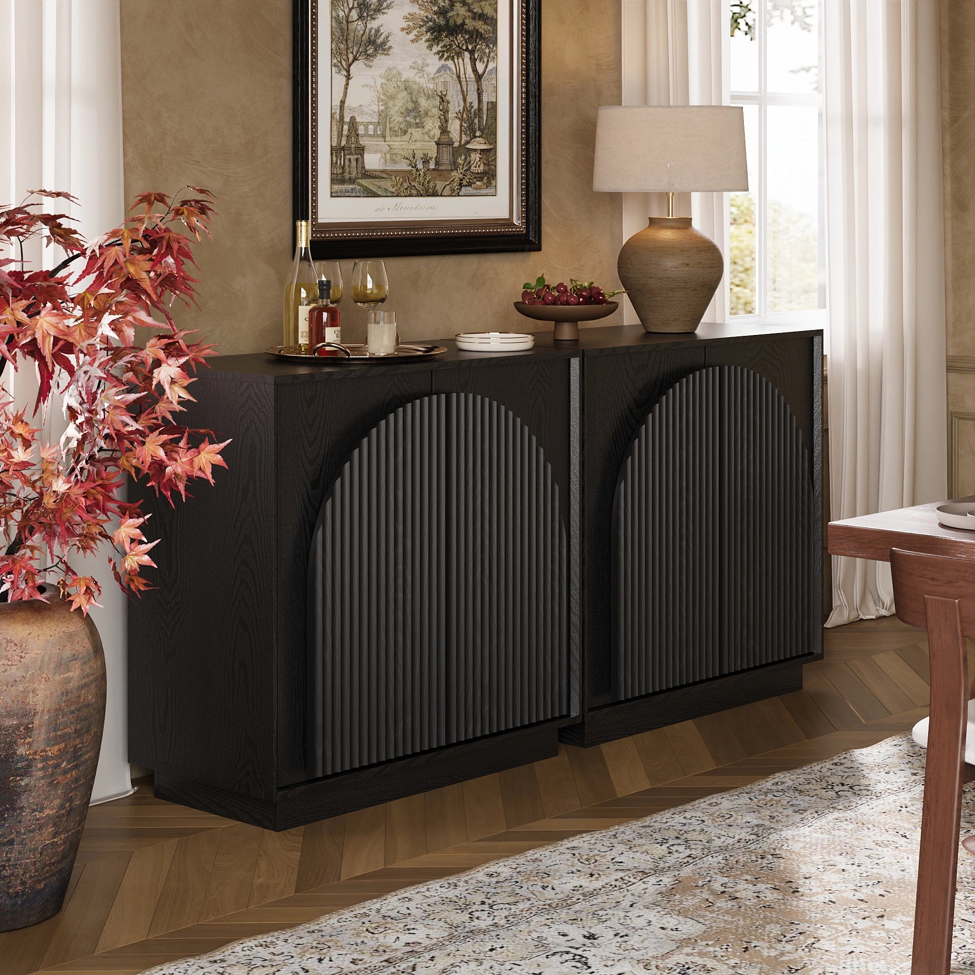 MIN FlU™Fluted  2-Door Small Sideboard Black