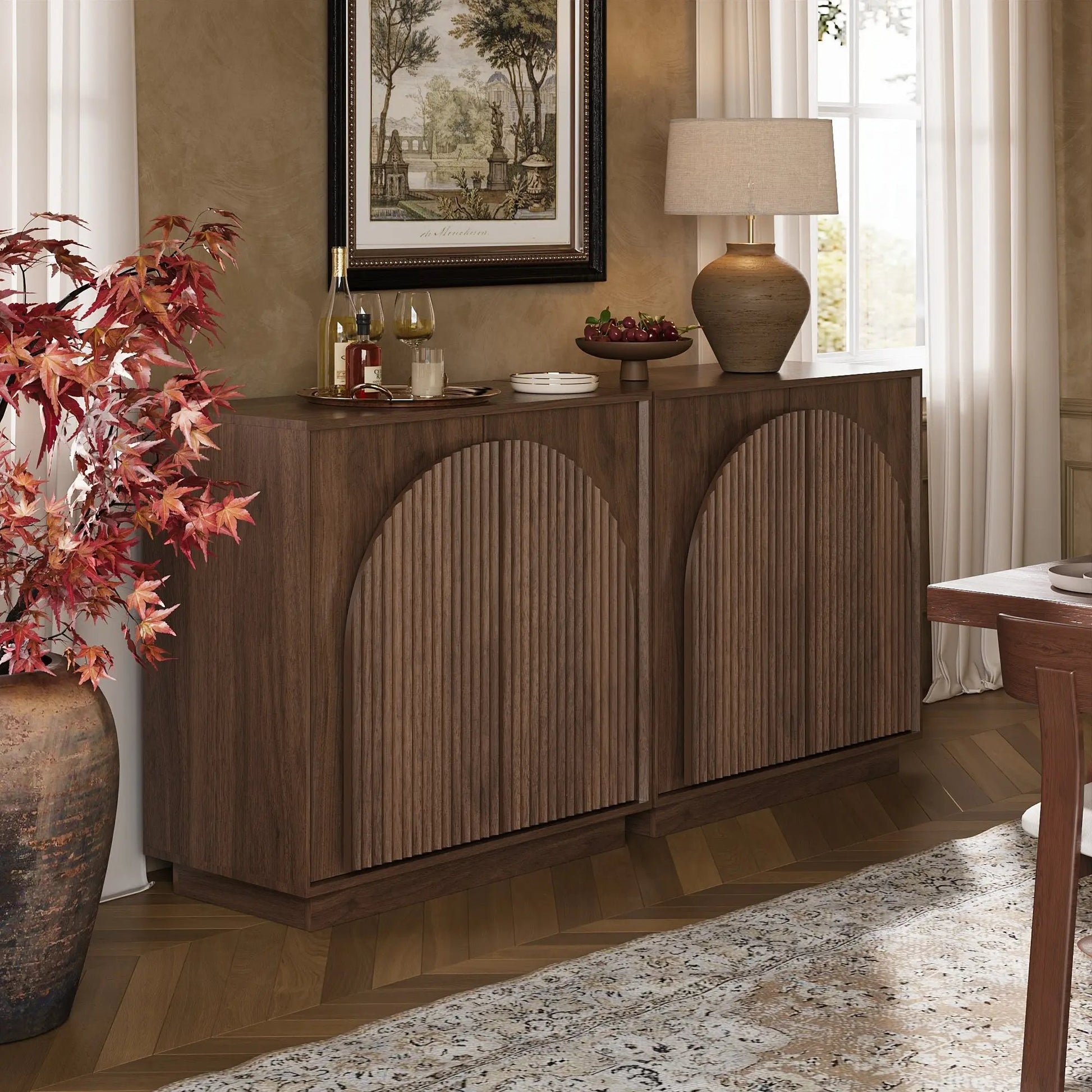 Win2Win Fluted Sideboard Buffet Cabinet – Walnut win2win