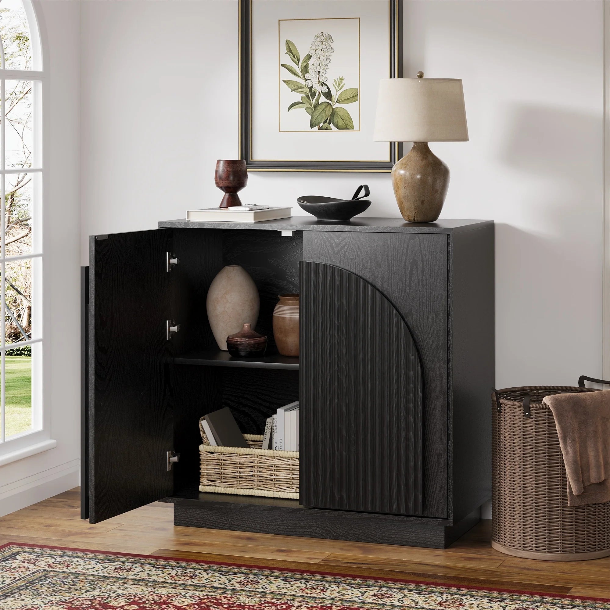 Fluted  2-Door Small Sideboard Black