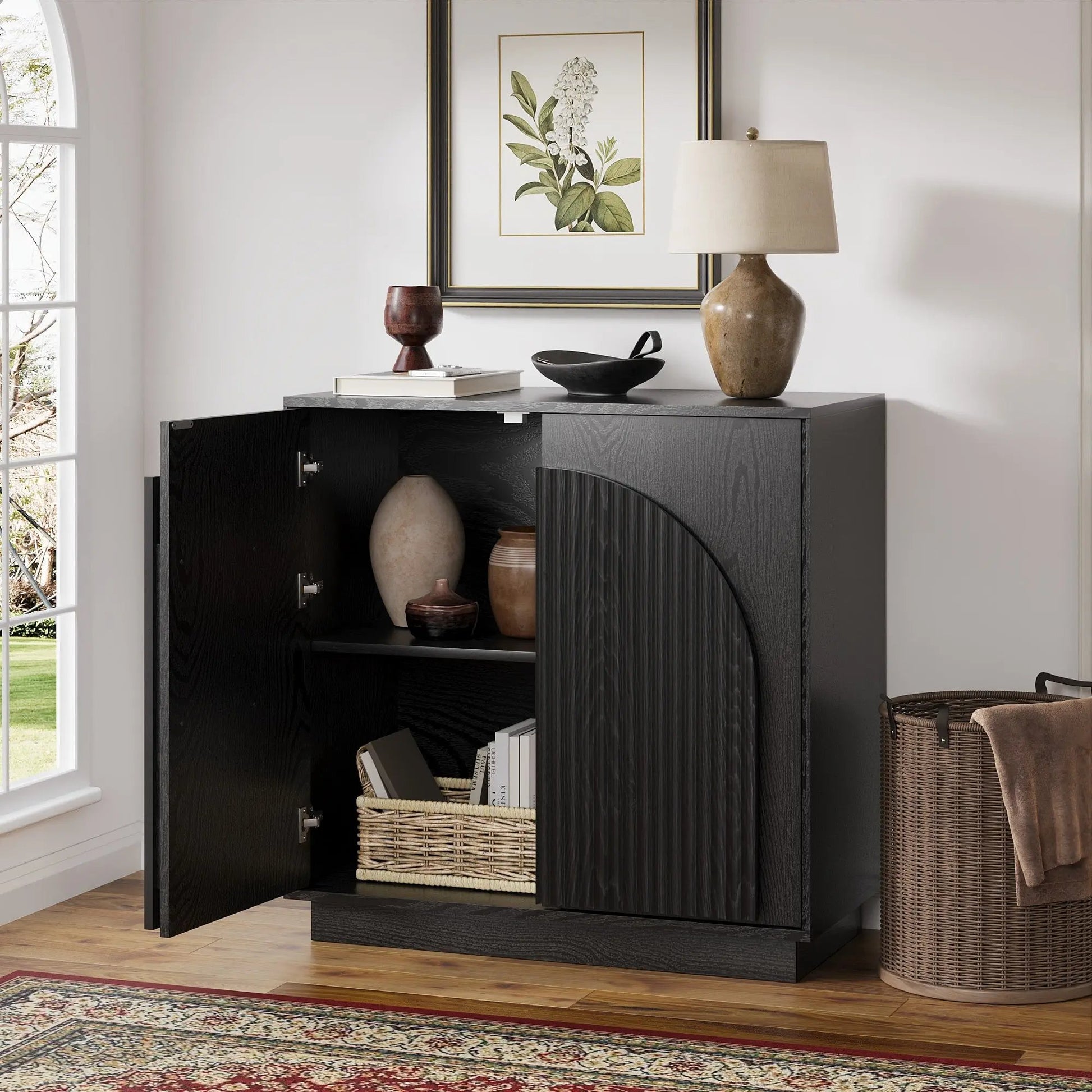 Win2Win Fluted Sideboard Buffet Cabinet – Black win2win
