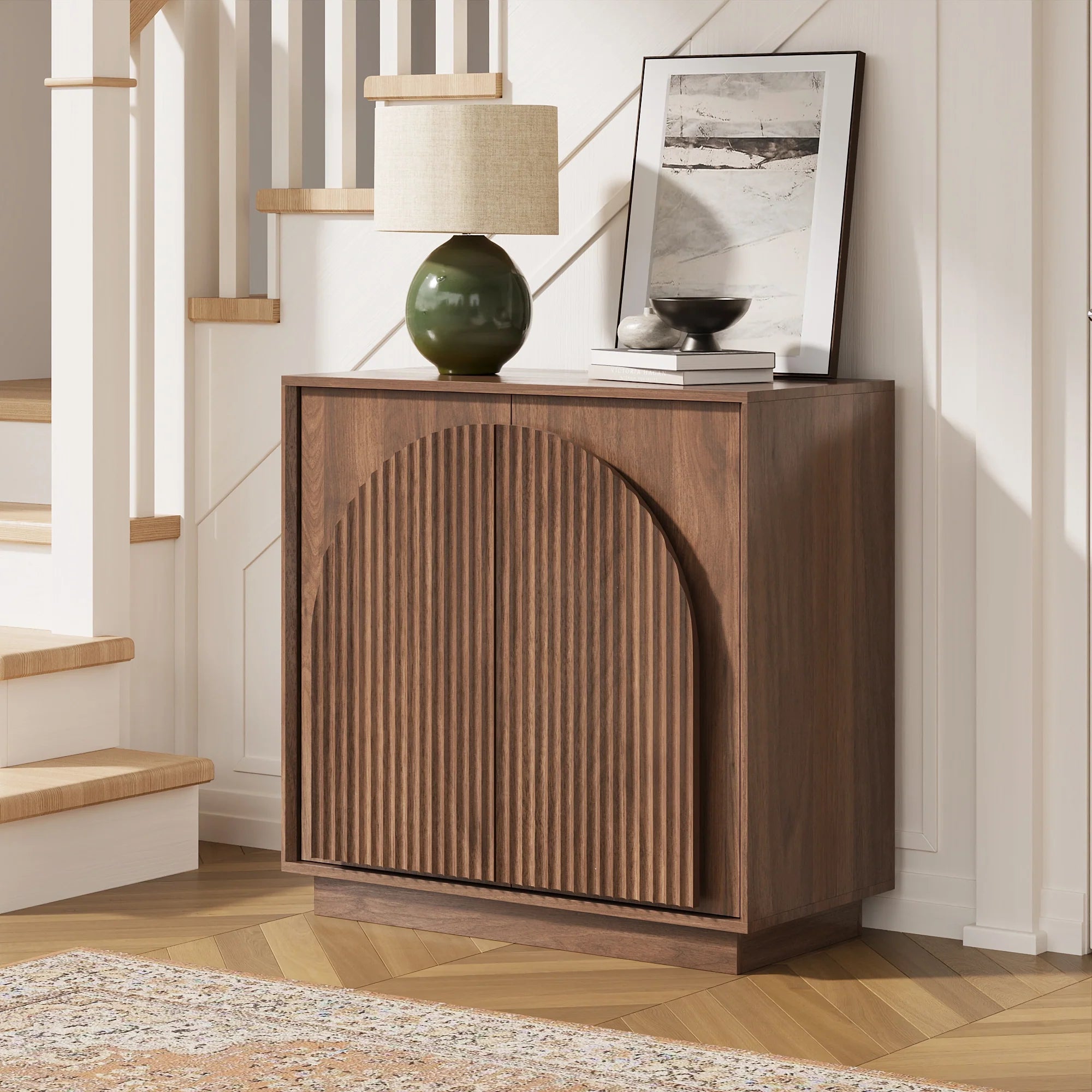 Fluted  2-Door Small Sideboard Walnut