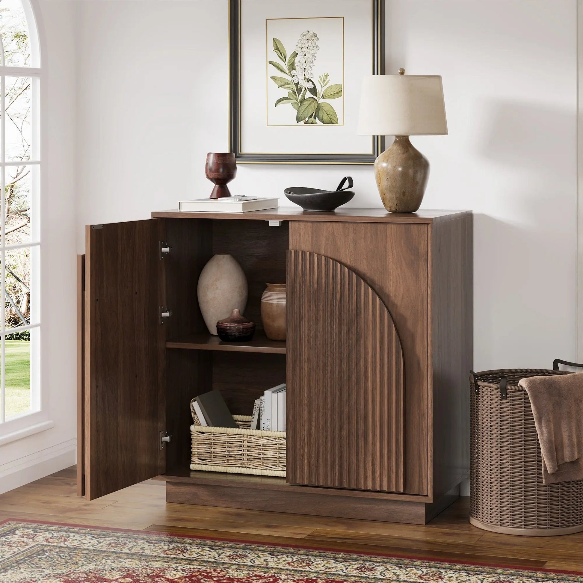 Win2Win Fluted Sideboard Buffet Cabinet – Walnut win2win