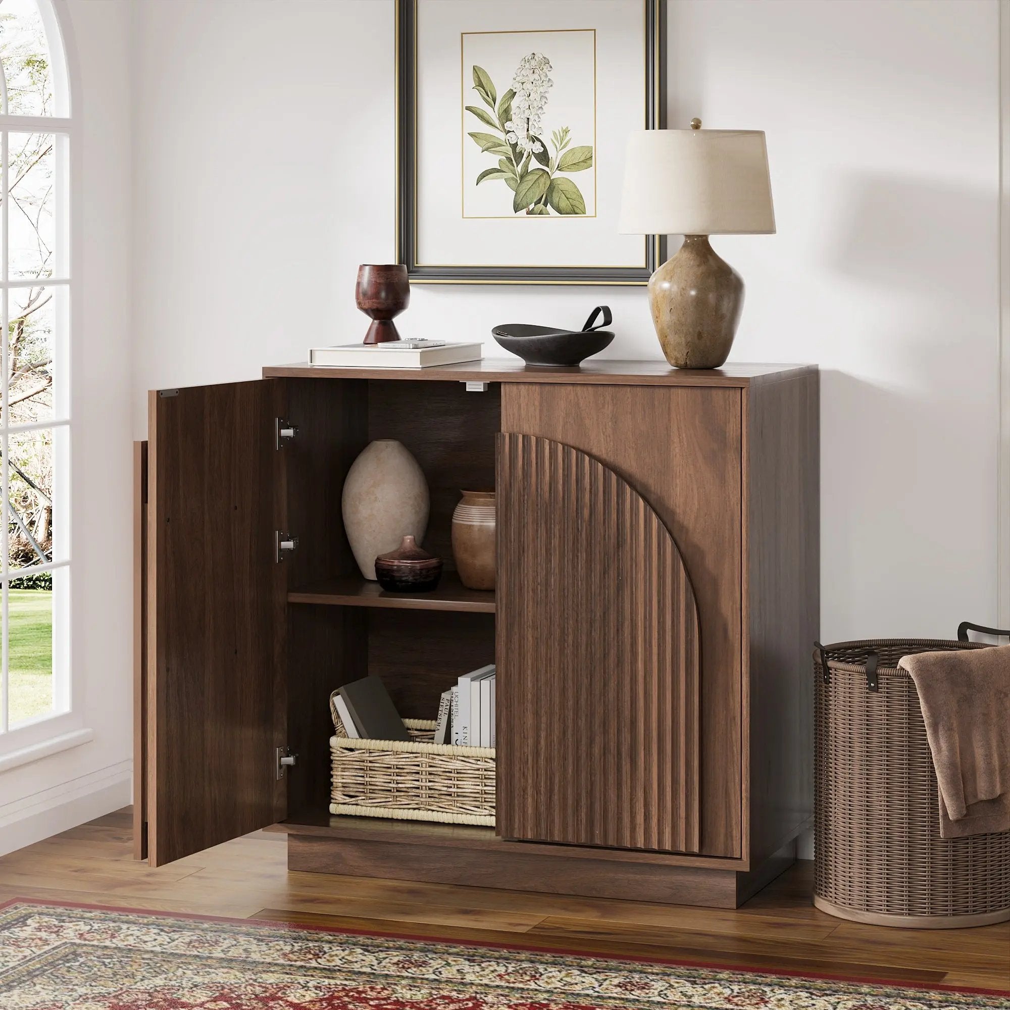 Win2Win Fluted Sideboard Buffet Cabinet – Walnut win2win