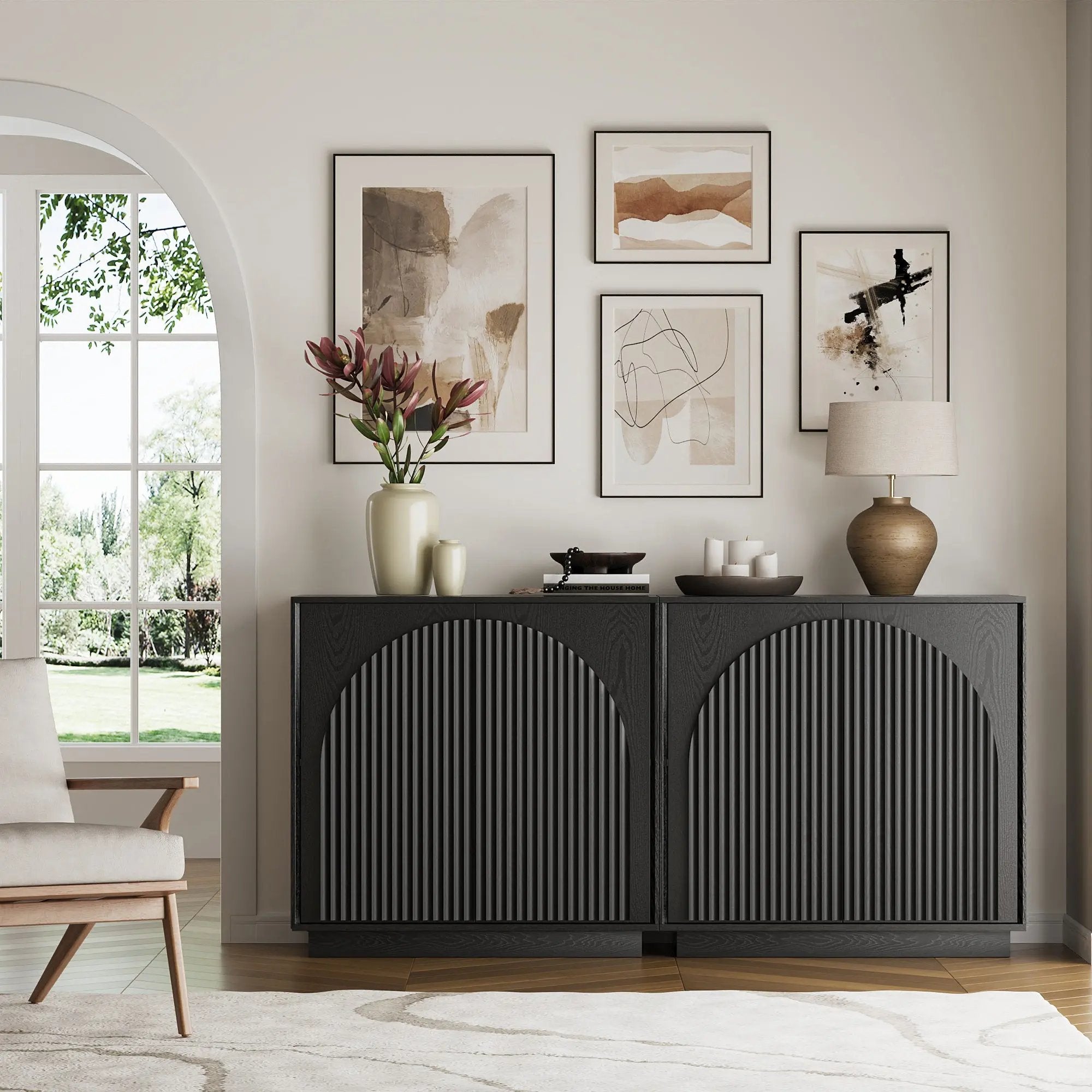 Win2Win Fluted Sideboard Buffet Cabinet – Black win2win