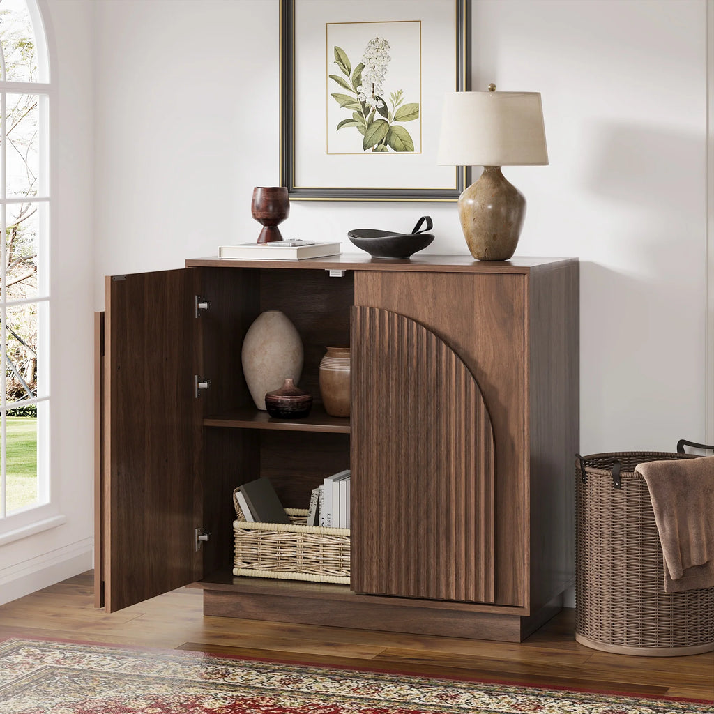Fluted  2-Door Small Sideboard Walnut