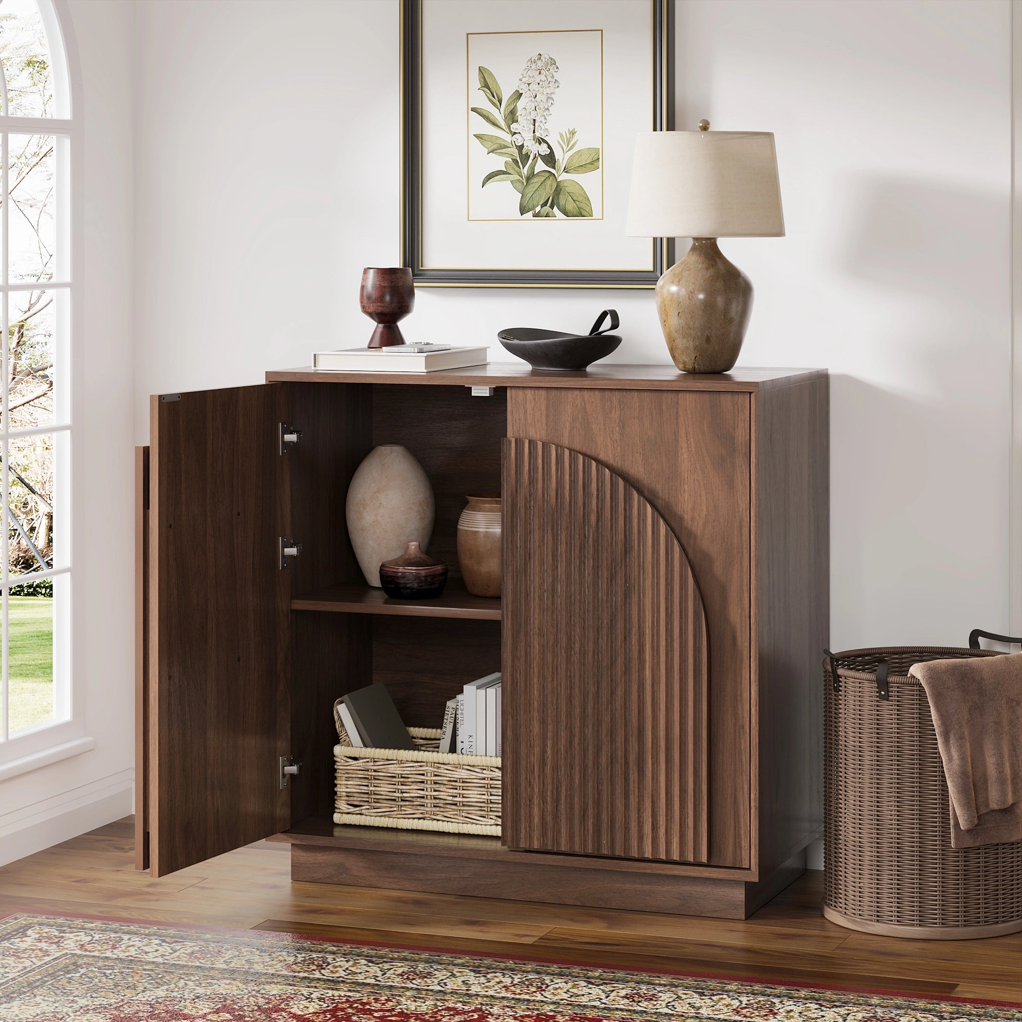 MIN FlU™ Fluted  2-Door Small Sideboard Walnut