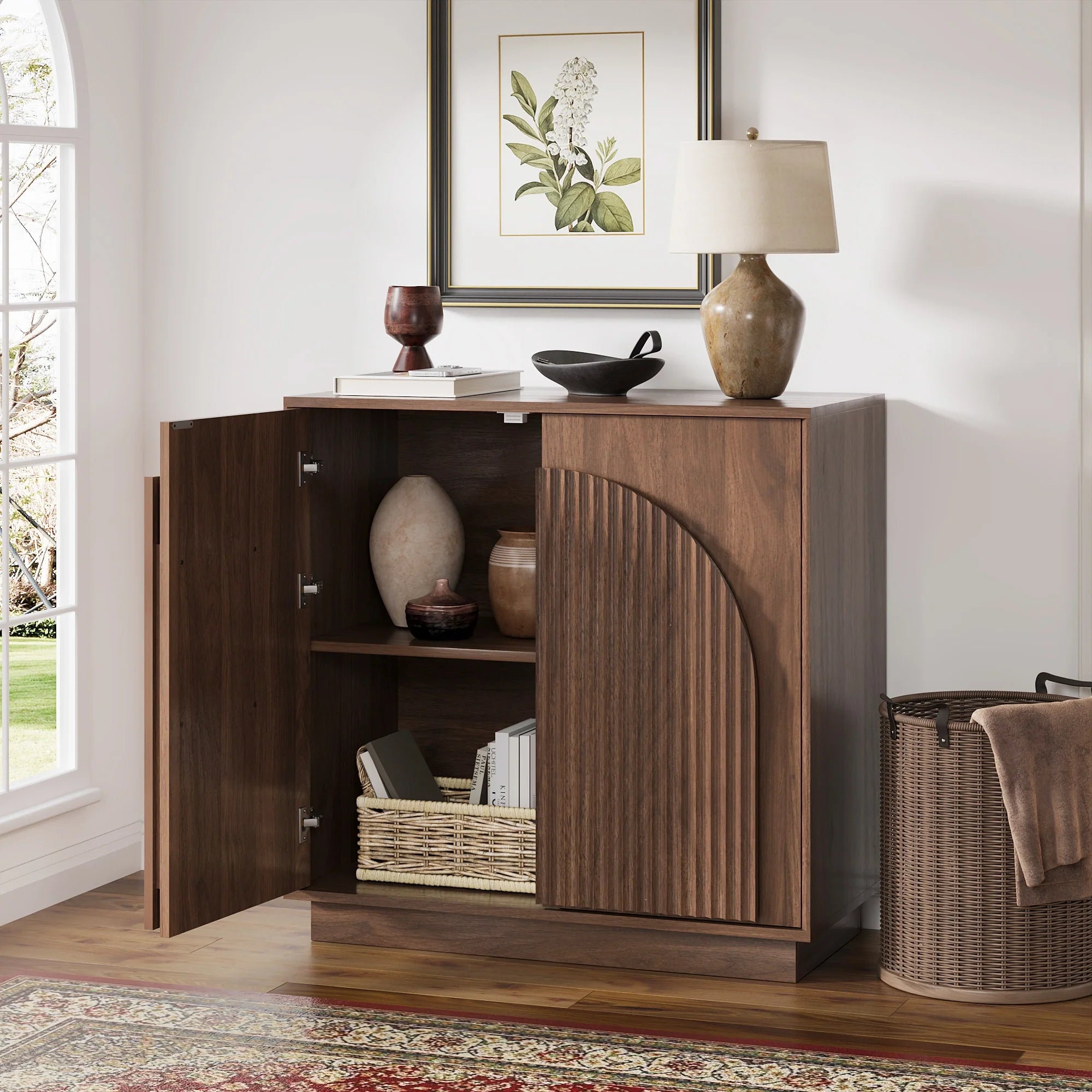 Fluted  2-Door Small Sideboard Walnut