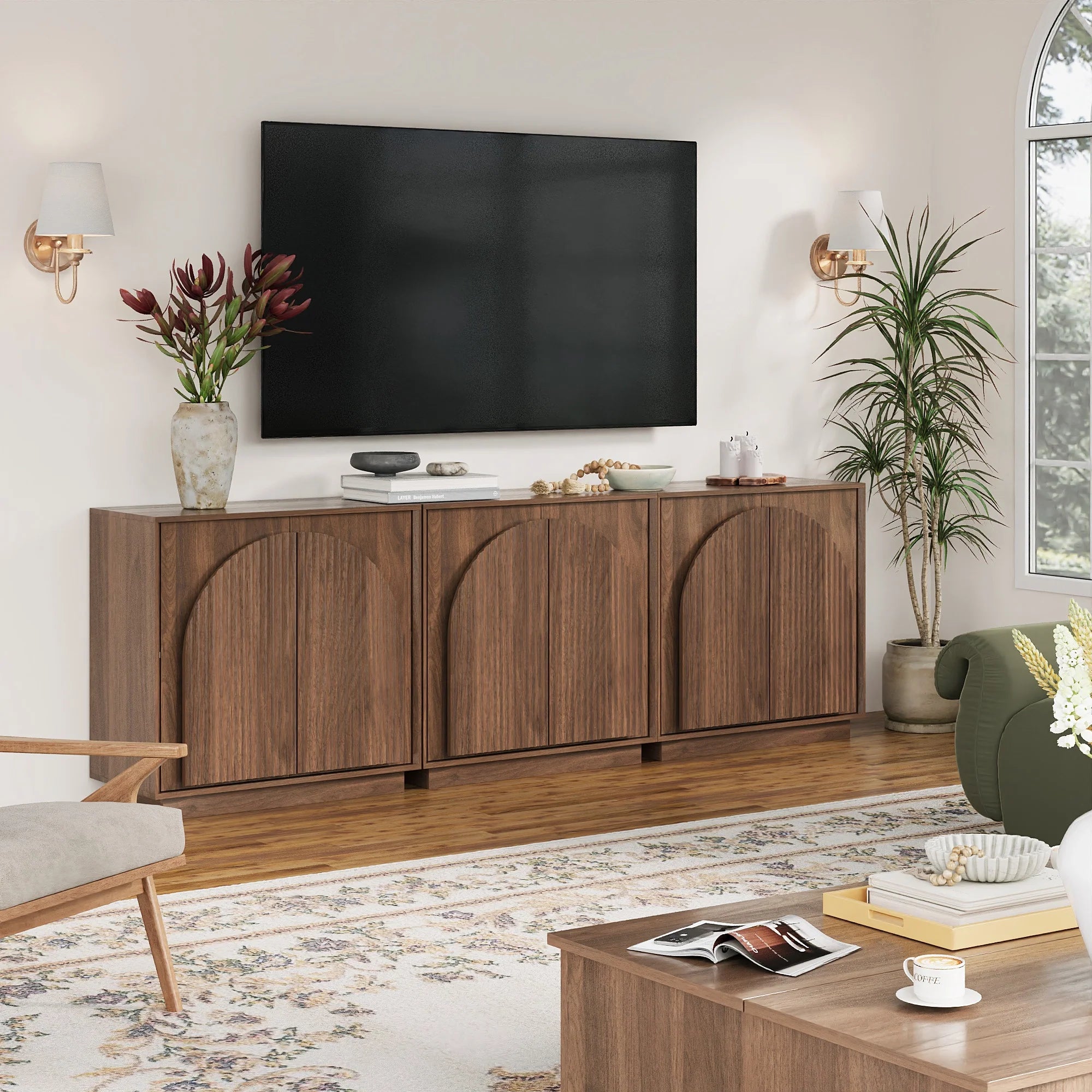 Fluted  2-Door Small Sideboard Walnut