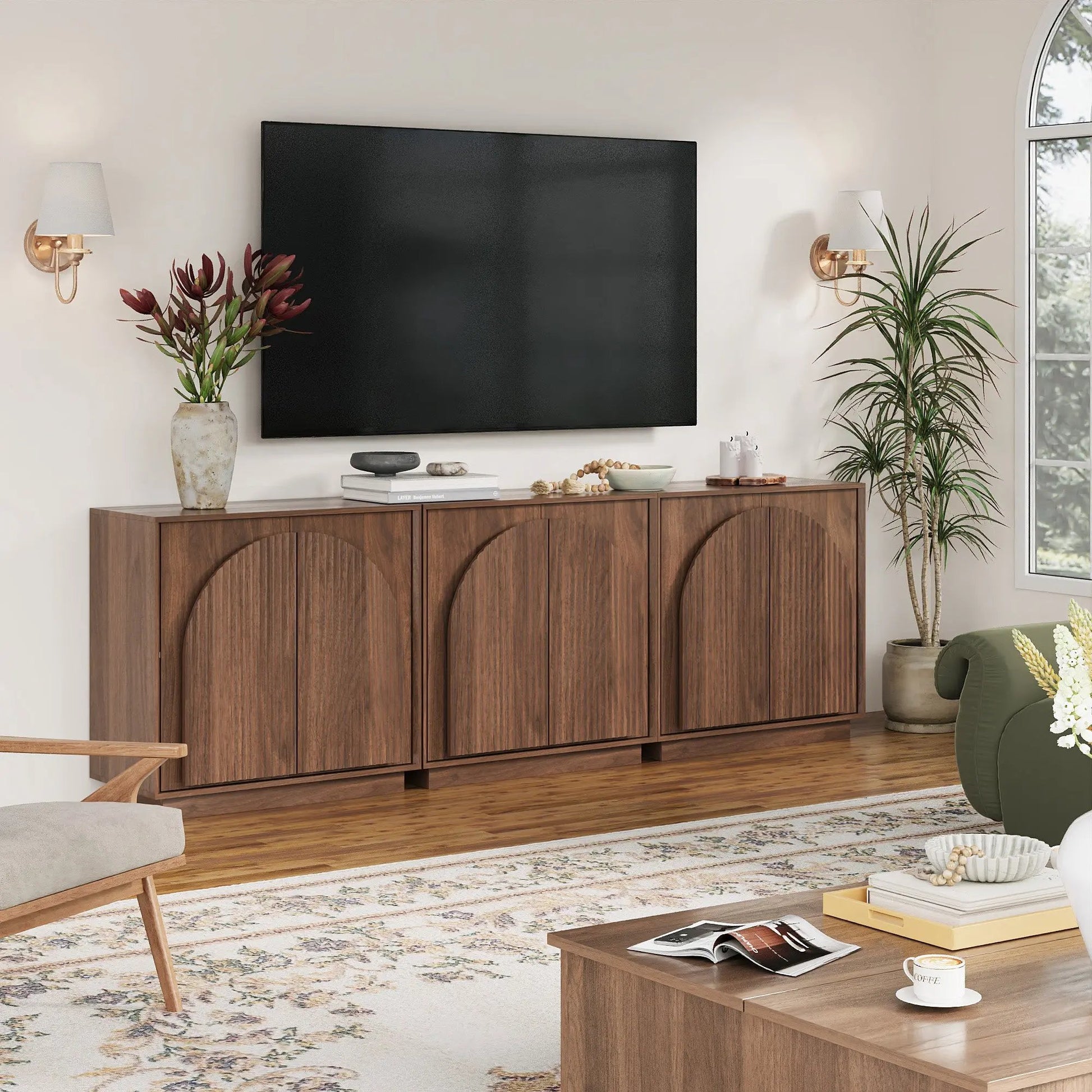 Win2Win Fluted Sideboard Buffet Cabinet – Walnut win2win