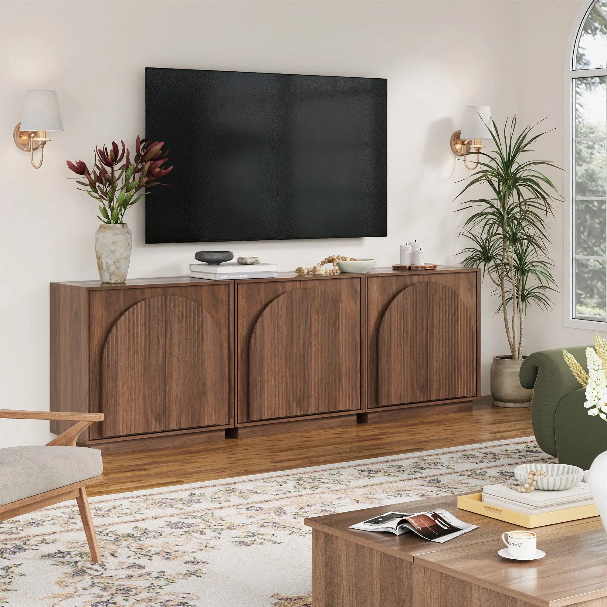 Win2Win Fluted Sideboard Buffet Cabinet – Walnut win2win