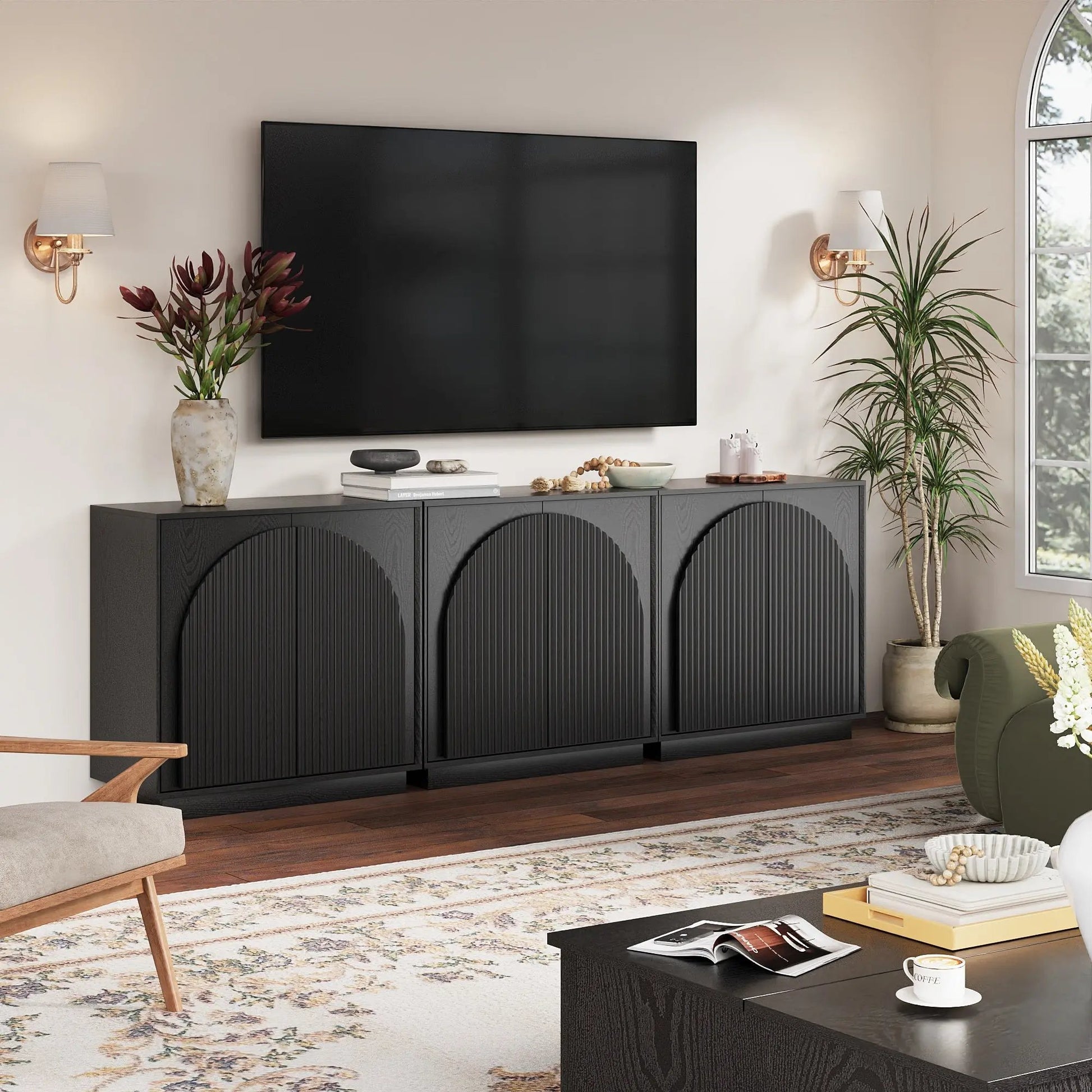 Win2Win Fluted Sideboard Buffet Cabinet – Black win2win