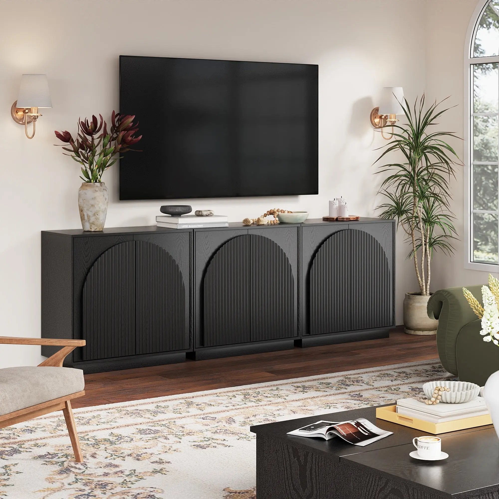 Win2Win Fluted Sideboard Buffet Cabinet – Black win2win