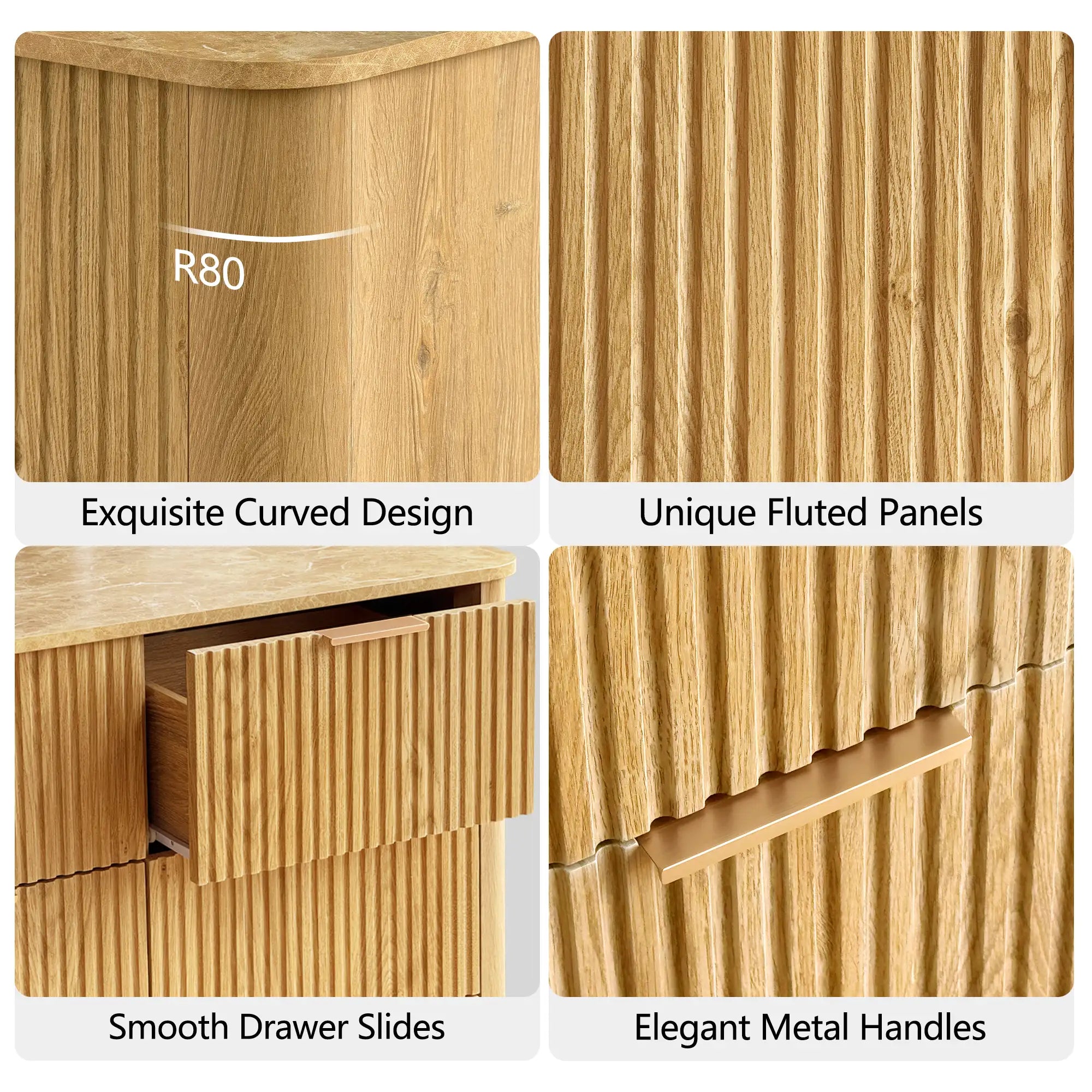 MINORA™ Arco Fluted 4-Door Sideboard – Golden Oak