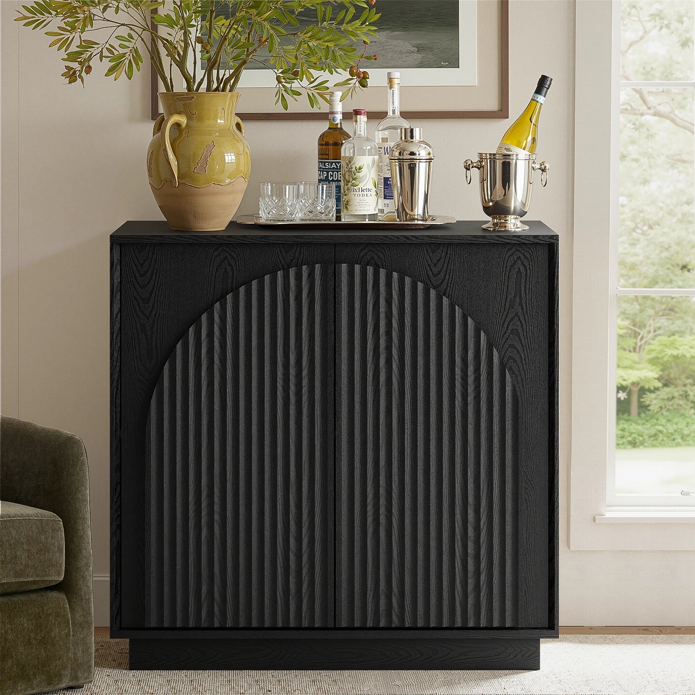 MIN FlU™Fluted  2-Door Small Sideboard Black