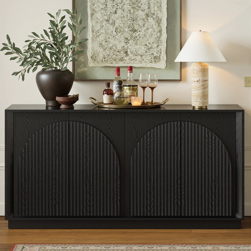 Fluted 4-Door Buffet Cabinet Black