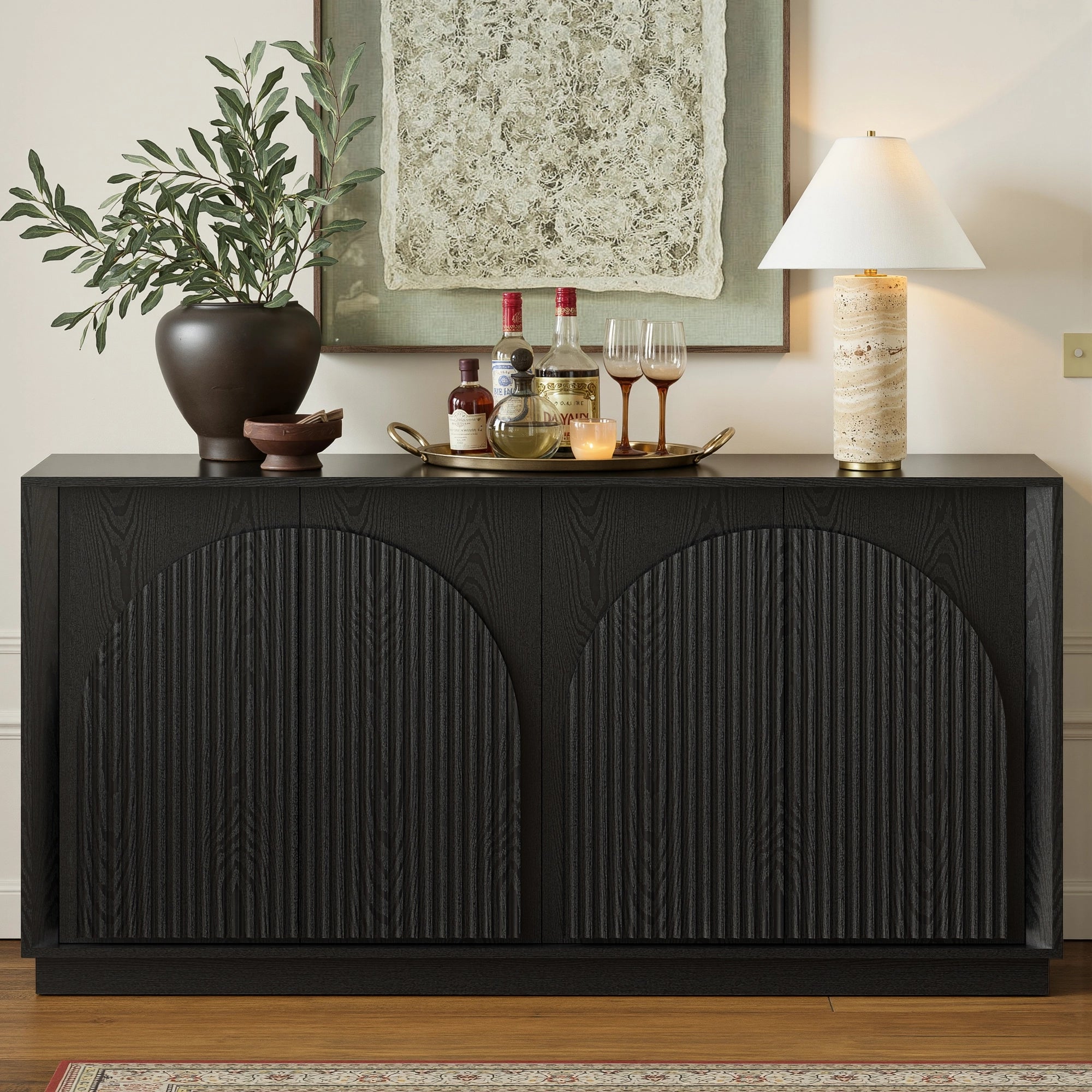 MIN FlU™Fluted 4-Door Buffet Cabinet Black