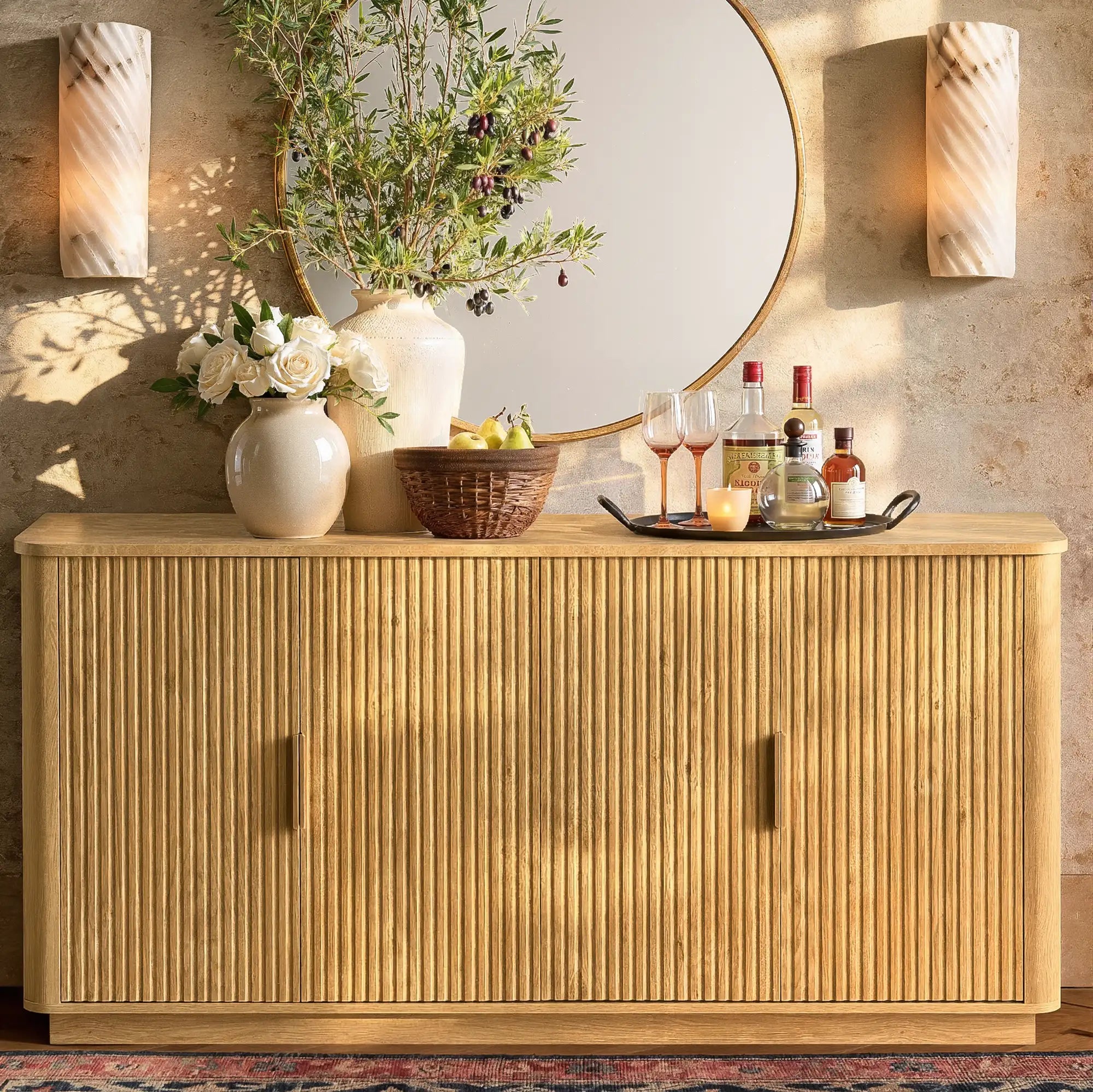 Fluted 4-Door Sideboard – Golden Oak