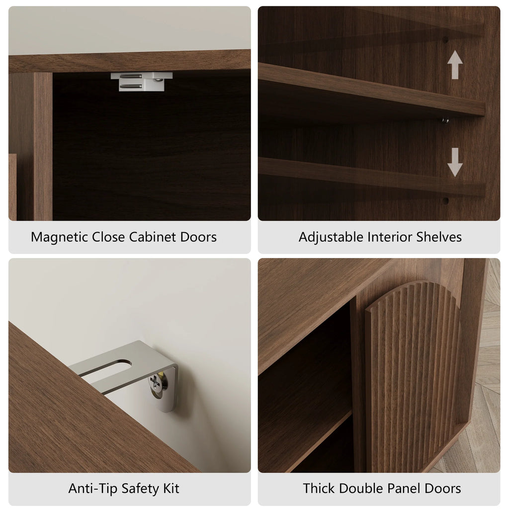 Fluted  2-Door Small Sideboard Walnut