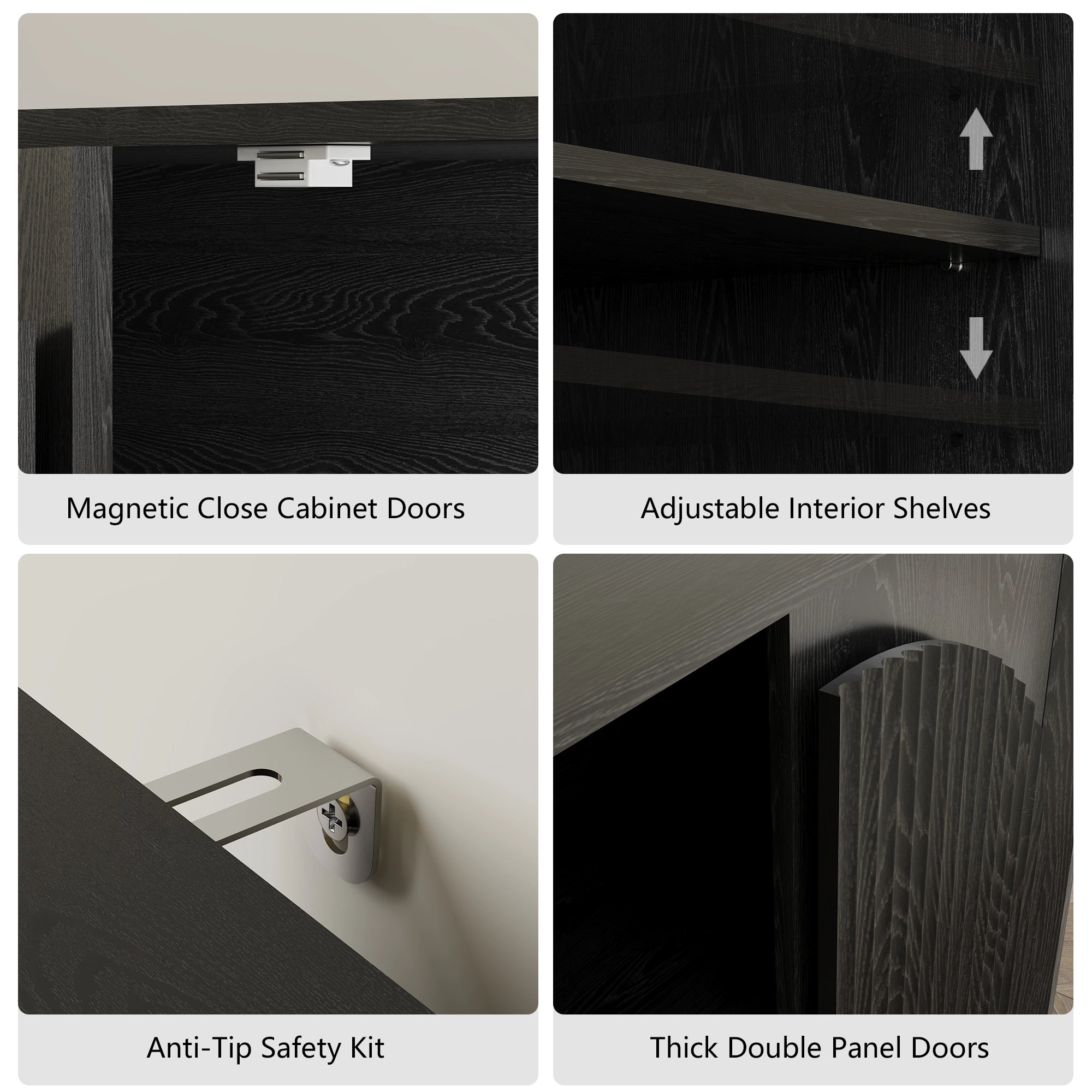 MIN FlU™Fluted  2-Door Small Sideboard Black