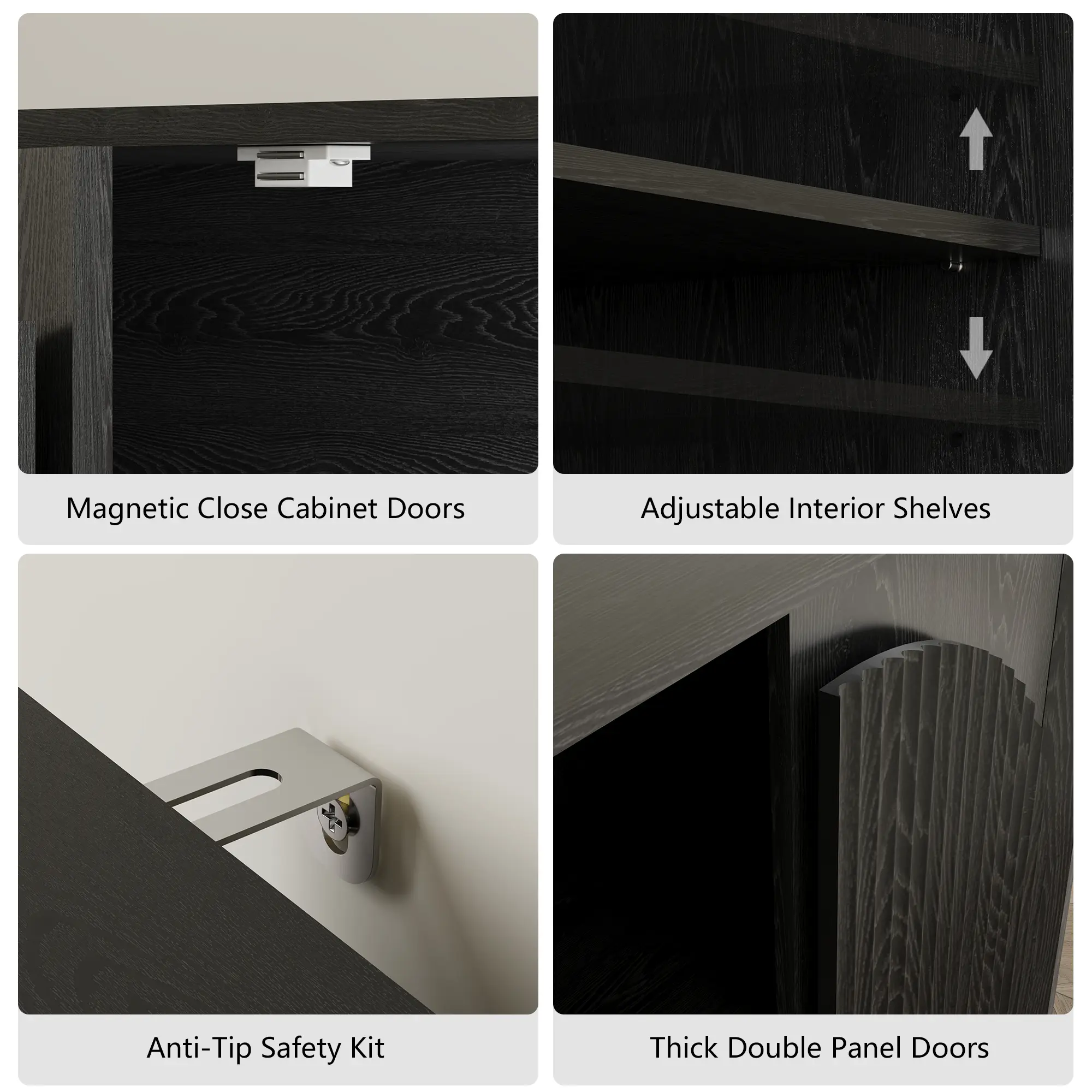 Win2Win Fluted Sideboard Buffet Cabinet – Black win2win