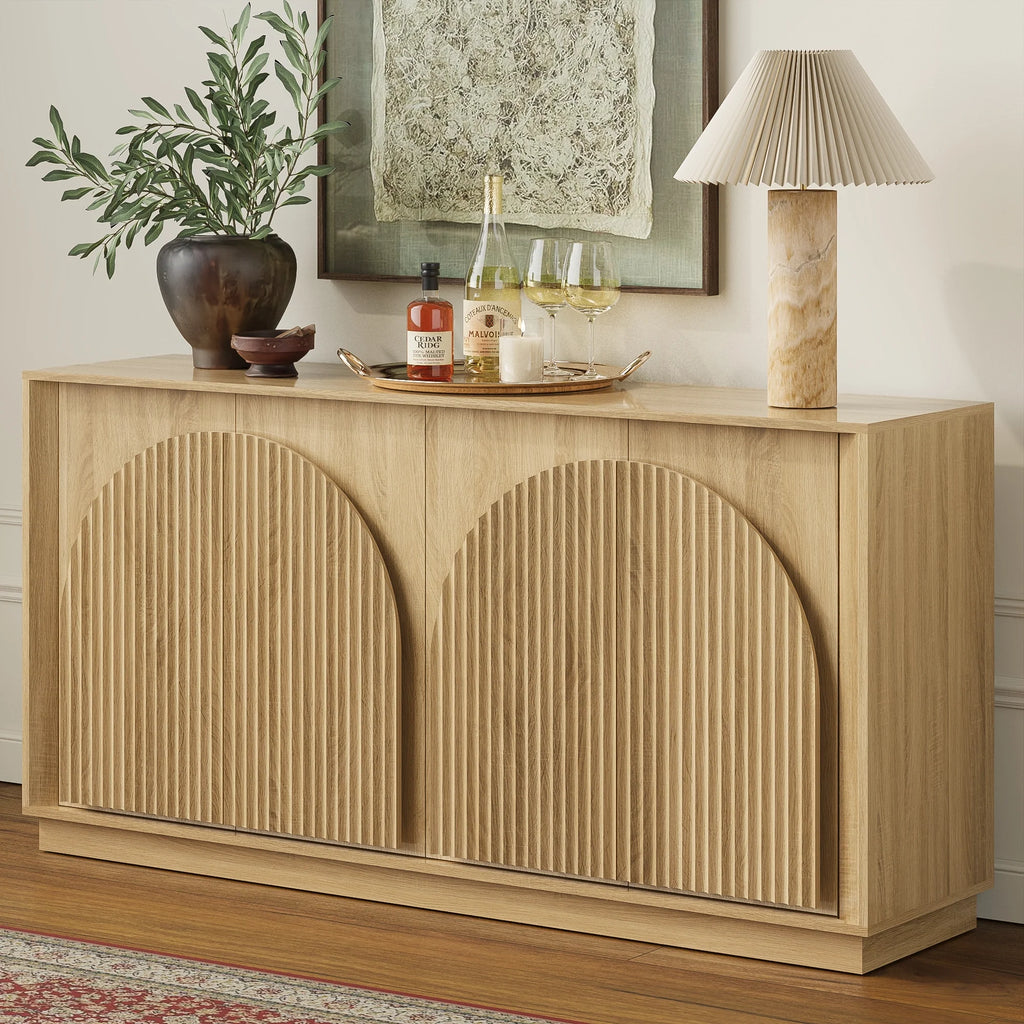 Fluted 4-Door Buffet Cabinet  Oak