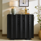 win2win Buffet Cabinet with Storage, Mid Century Modern Sideboard with Wave Design, Wood Grain Finish, Credenza with Adjustable Shelves, Modular Accent Cabinets for Living Dining Room Hallway, Black