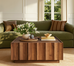 win2win Square Coffee Table with Storage, Wave Design, Walnut product image