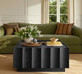 win2win Square Coffee Table with Storage, Mid Century Modern Coffee Table with Wave Design, Wood Grain Finish, Minimalist Center Table with Top-Edge Finger Pull Design for Living Room, Office, Black