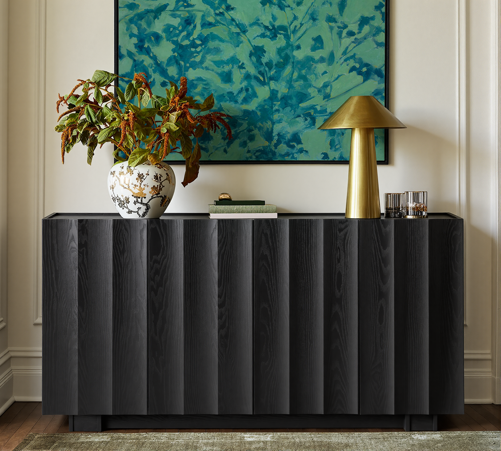 win2win Buffet Cabinet with Storage, Mid Century Modern Sideboard with Wave Design, Wood Grain Finish, Credenza with Adjustable Shelves, Modular Cabinets for Living Dining Room Hallway, Black