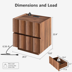 win2win Fluted Nightstand with Charging Station, Mid Century Modern Nightstand with Wave Design, Modern Bedside Table with Drawer Storage, Minimalist End Table for Bedroom Living Room, Walnut