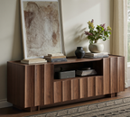 win2win 61" TV Stand for 70 Inch TV, Mid Century Modern TV Stand with Wave Design, Wood Grain Finish, Media Console with Adjustable Shelves, Entertainment Center for Living Room Bedroom, Walnut