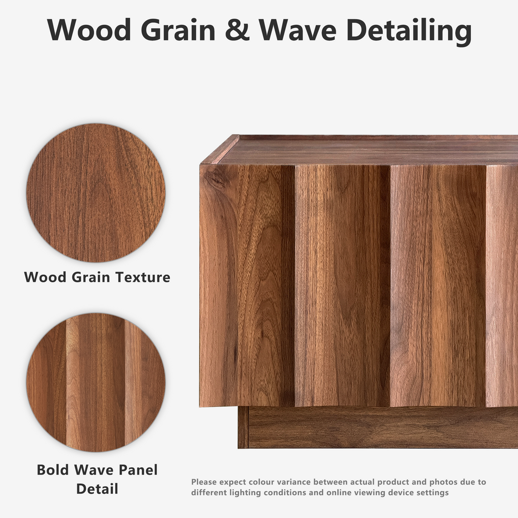 win2win Square Coffee Table with Storage, Mid Century Modern Coffee Table with Wave Design, Wood Grain Finish, Minimalist Center Table with Top-Edge Finger Pull Design for Living Room, Office, Walnut