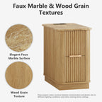 win2win Narrow End Table with Charging Station, Fluted Side Table with Faux Marble Top, Skinny Modern Boho Nightstand, Slim End Table with Drawers & Storage for Living Room, Bedroom, Oak